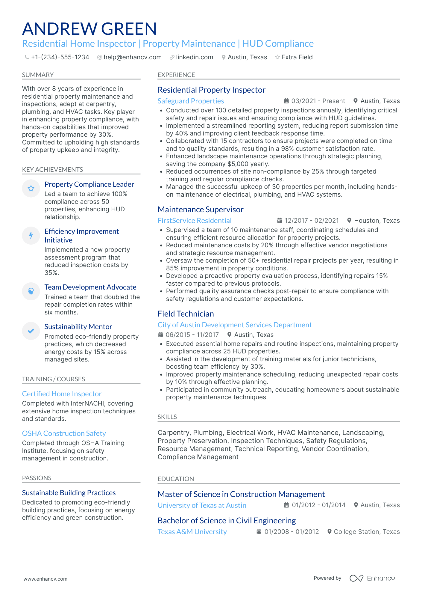 Residential Handyman Resume Example