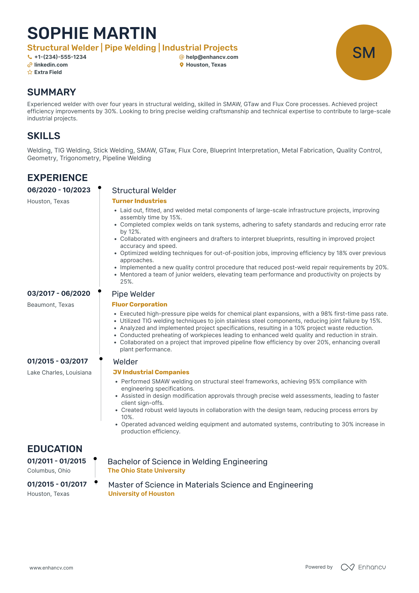 Structural Steel Welder Resume Example