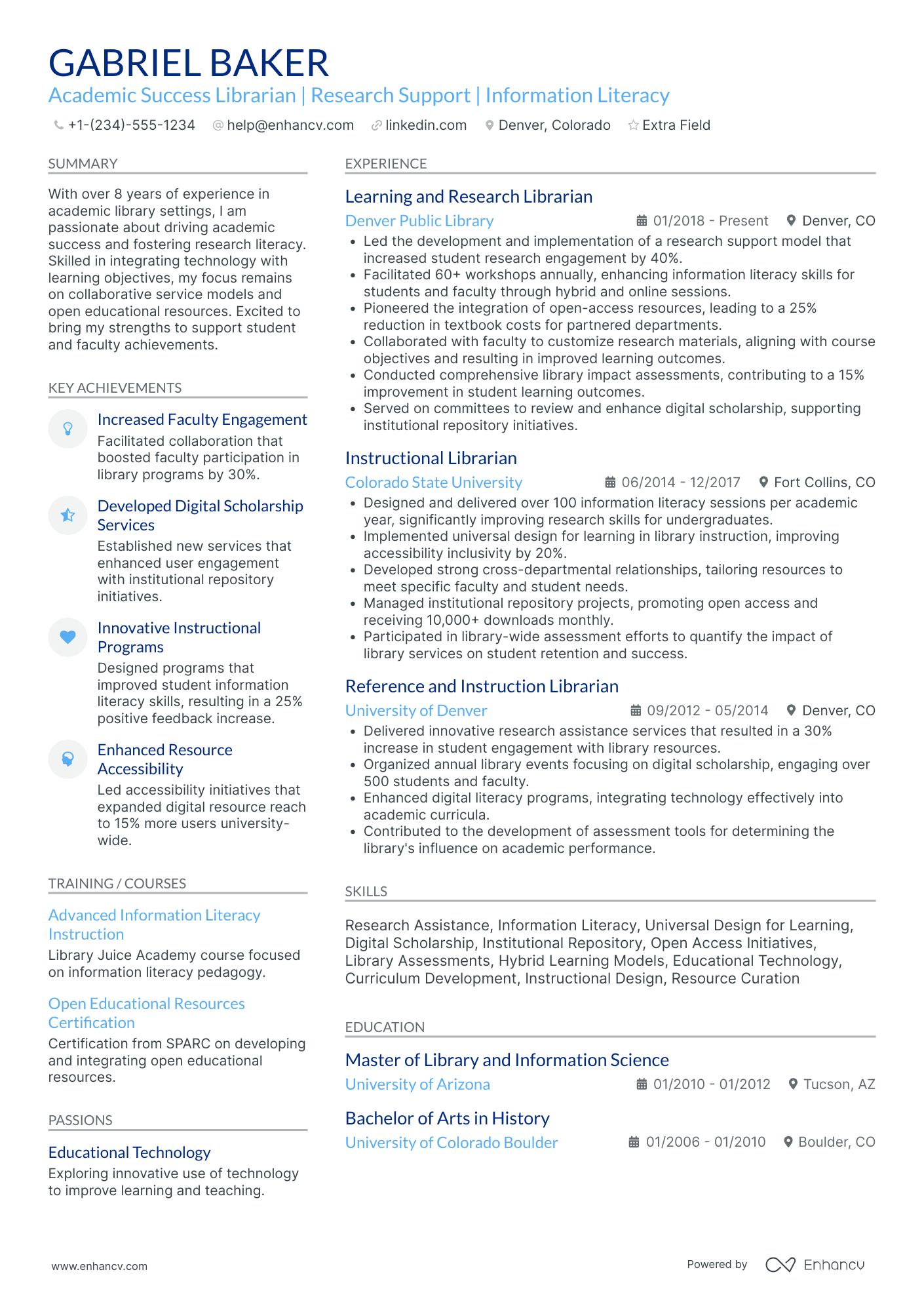 Academic Librarian Resume Example