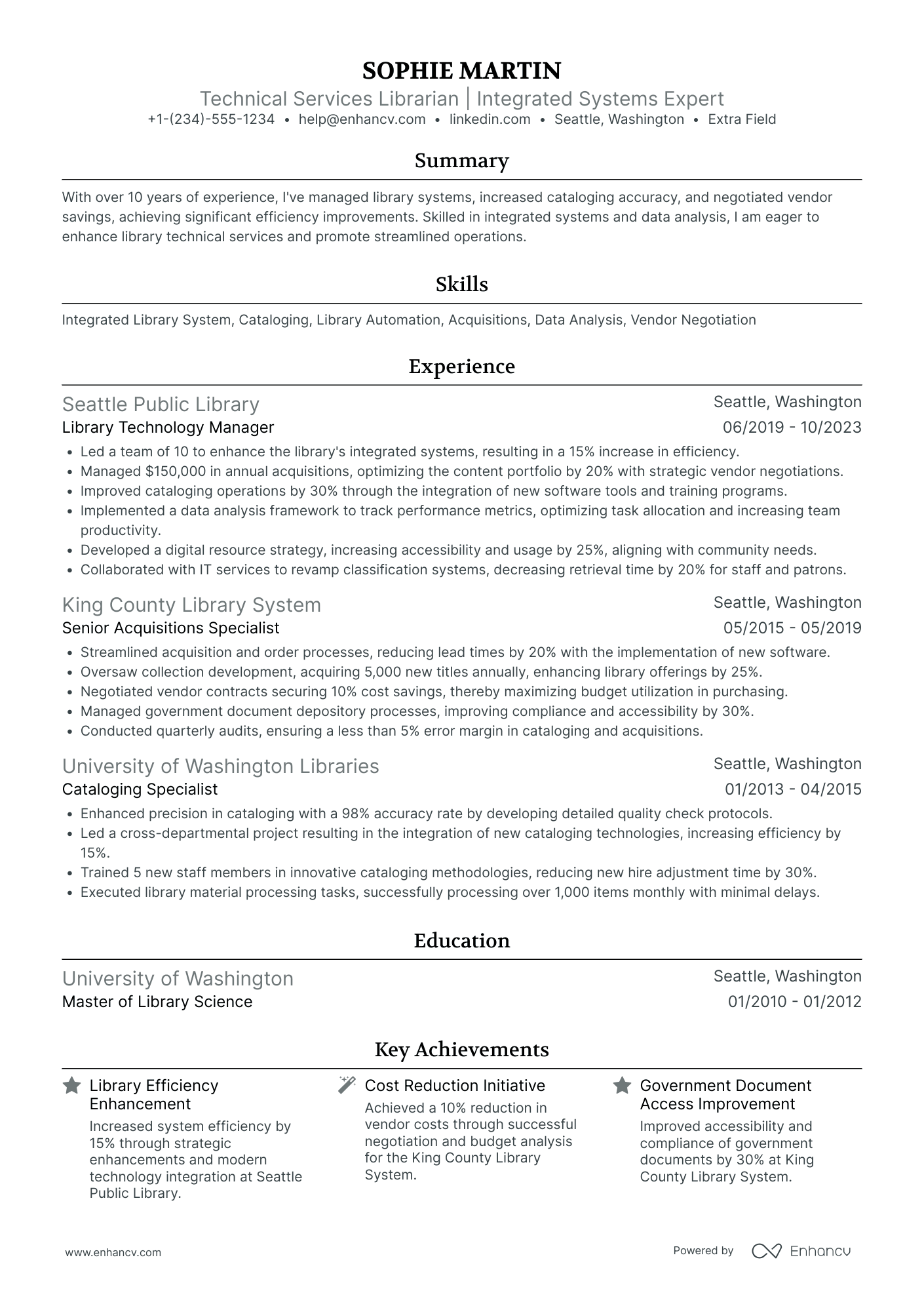 Technical Services Librarian Resume Example