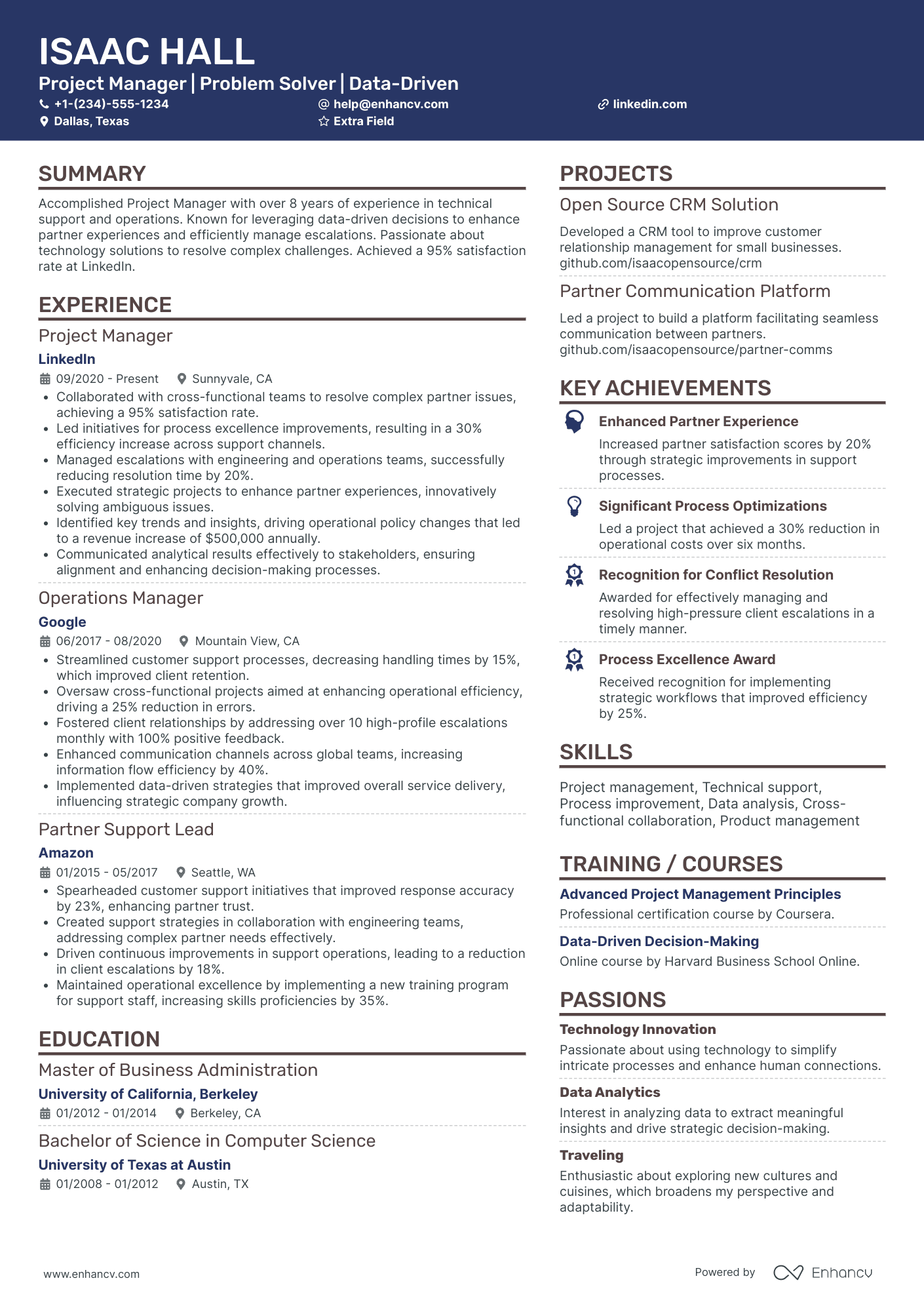 Facebook Project Management Lead Resume Example