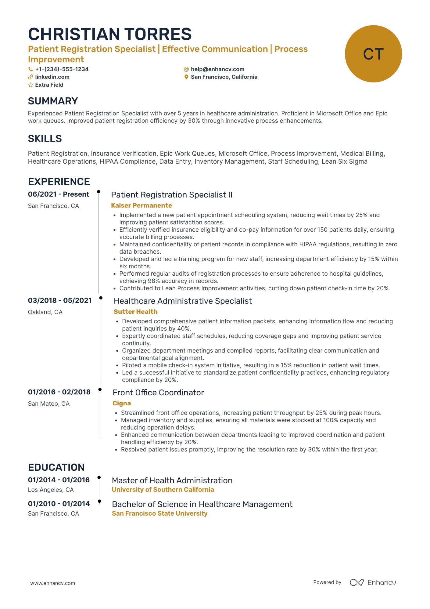 Patient Service Representative II Resume Example