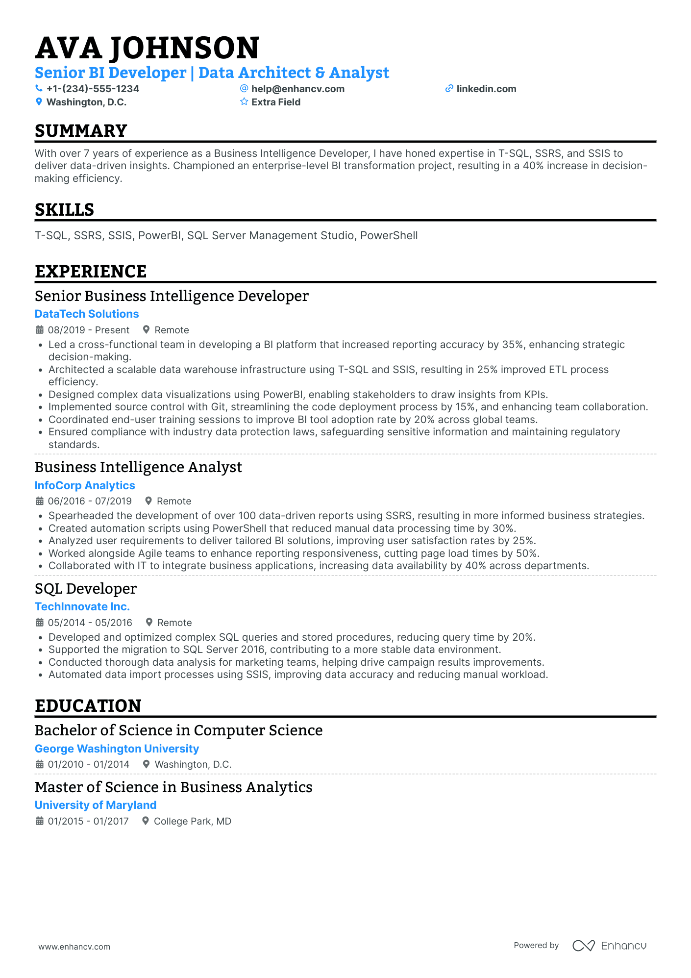 SQL Developer Architect Resume Example