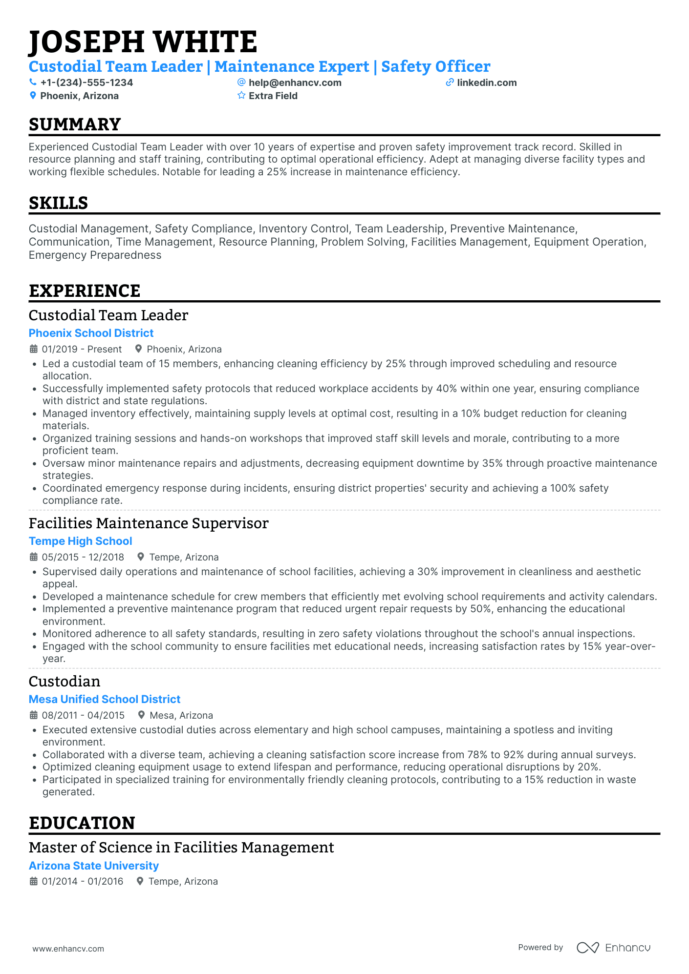 Custodial Team Leader Resume Example