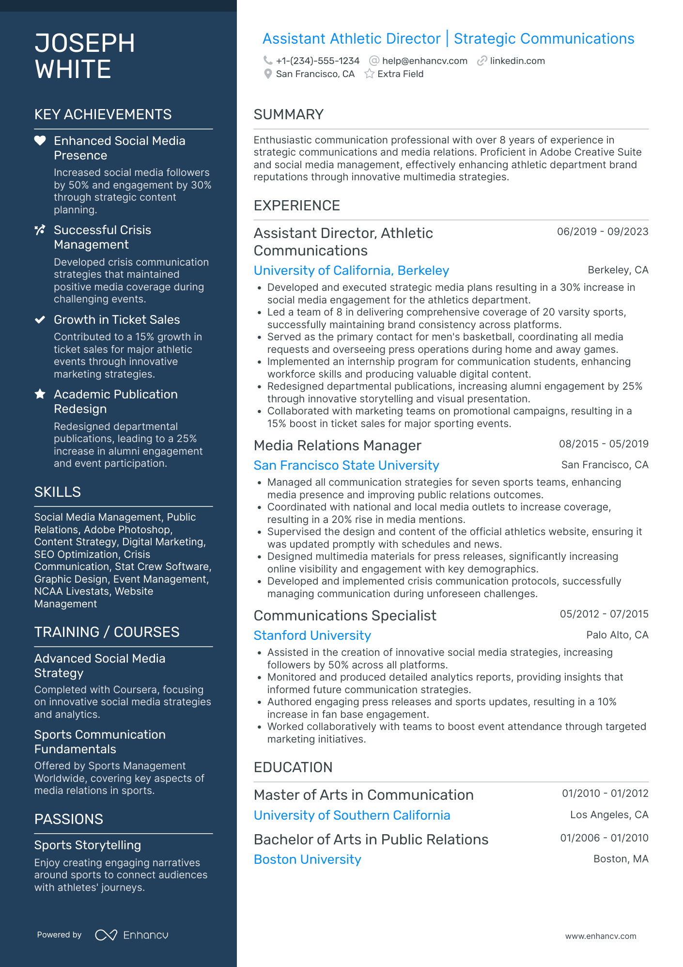 Athlete Media Coordinator Resume Example