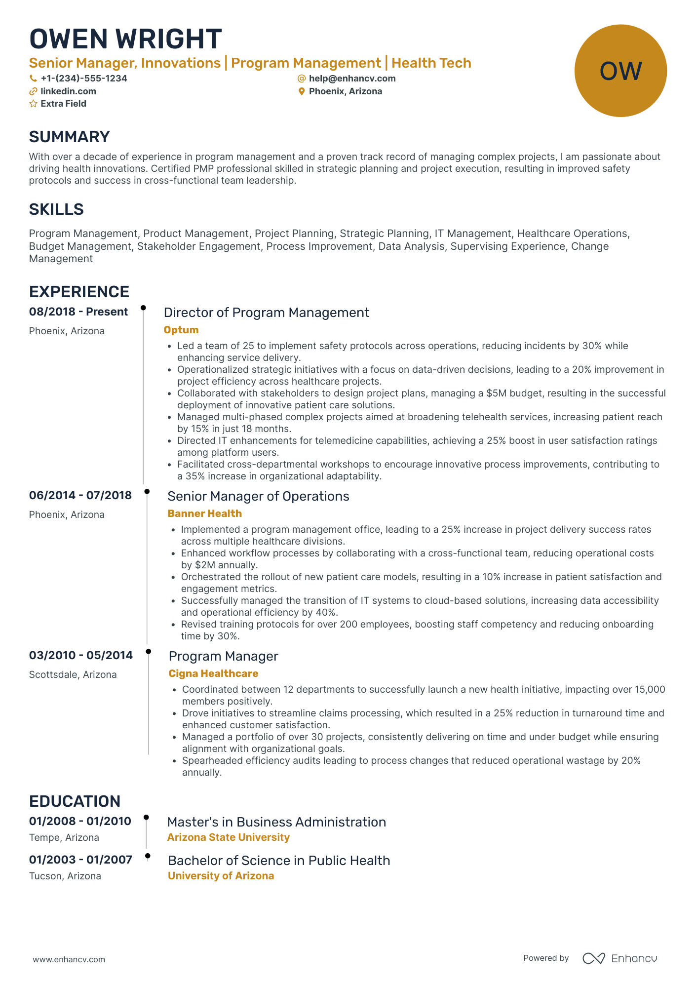 Health and Wellness Benefits Manager Resume Example