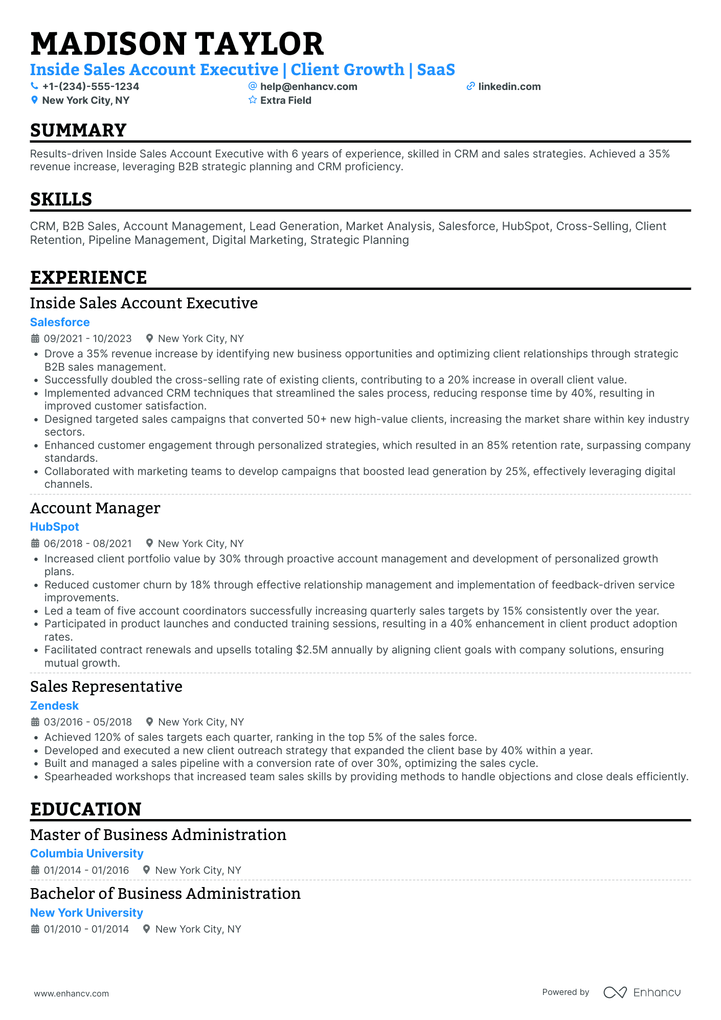 Inside Sales Account Executive Resume Example