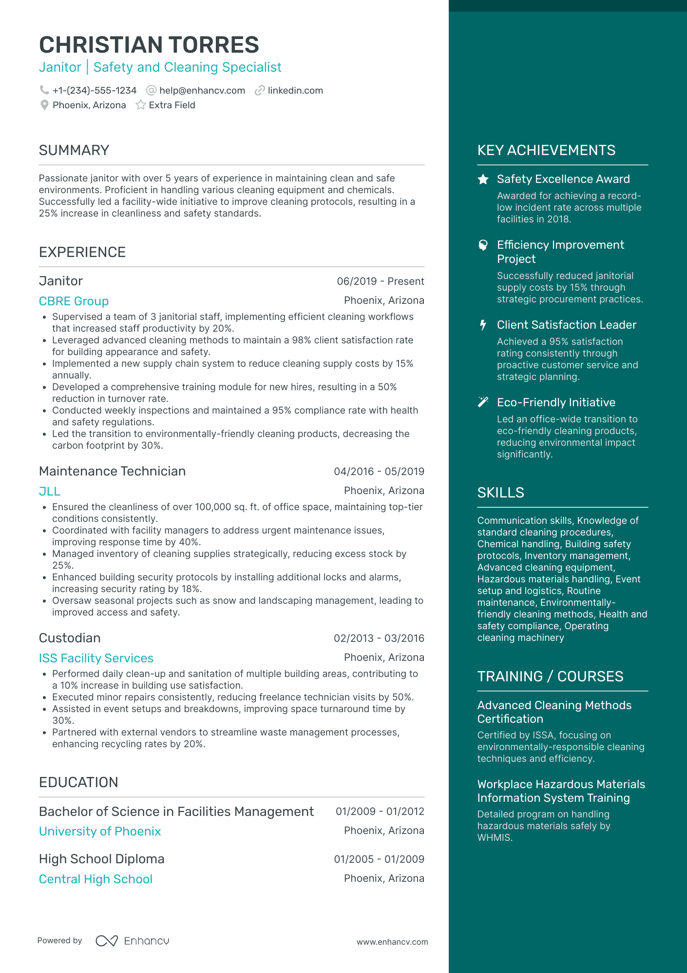 Commercial Janitor Resume Example