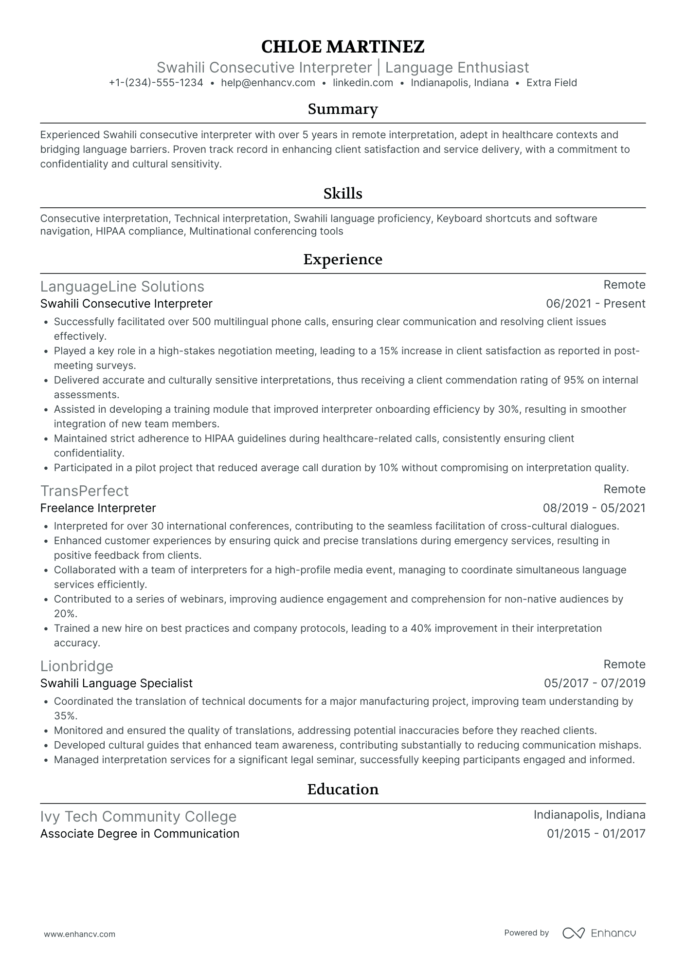 Consecutive Interpreter Resume Example