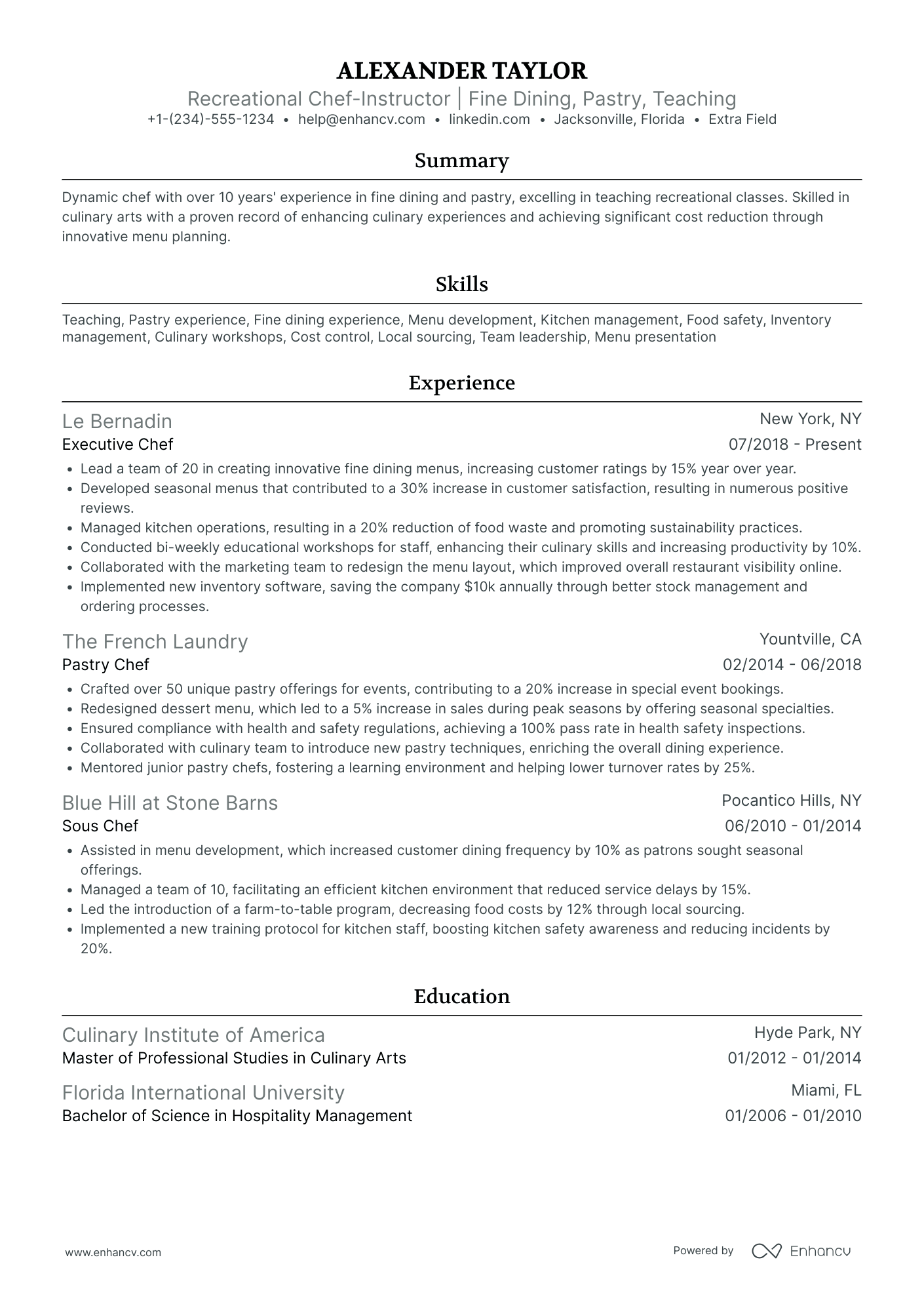 Chef Consultant Resume Example