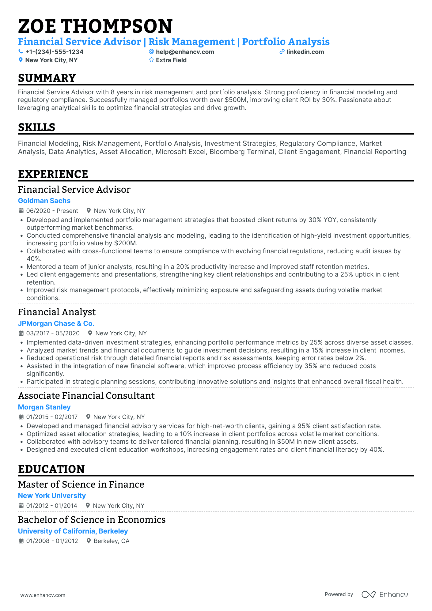 Financial Service Advisor Resume Example