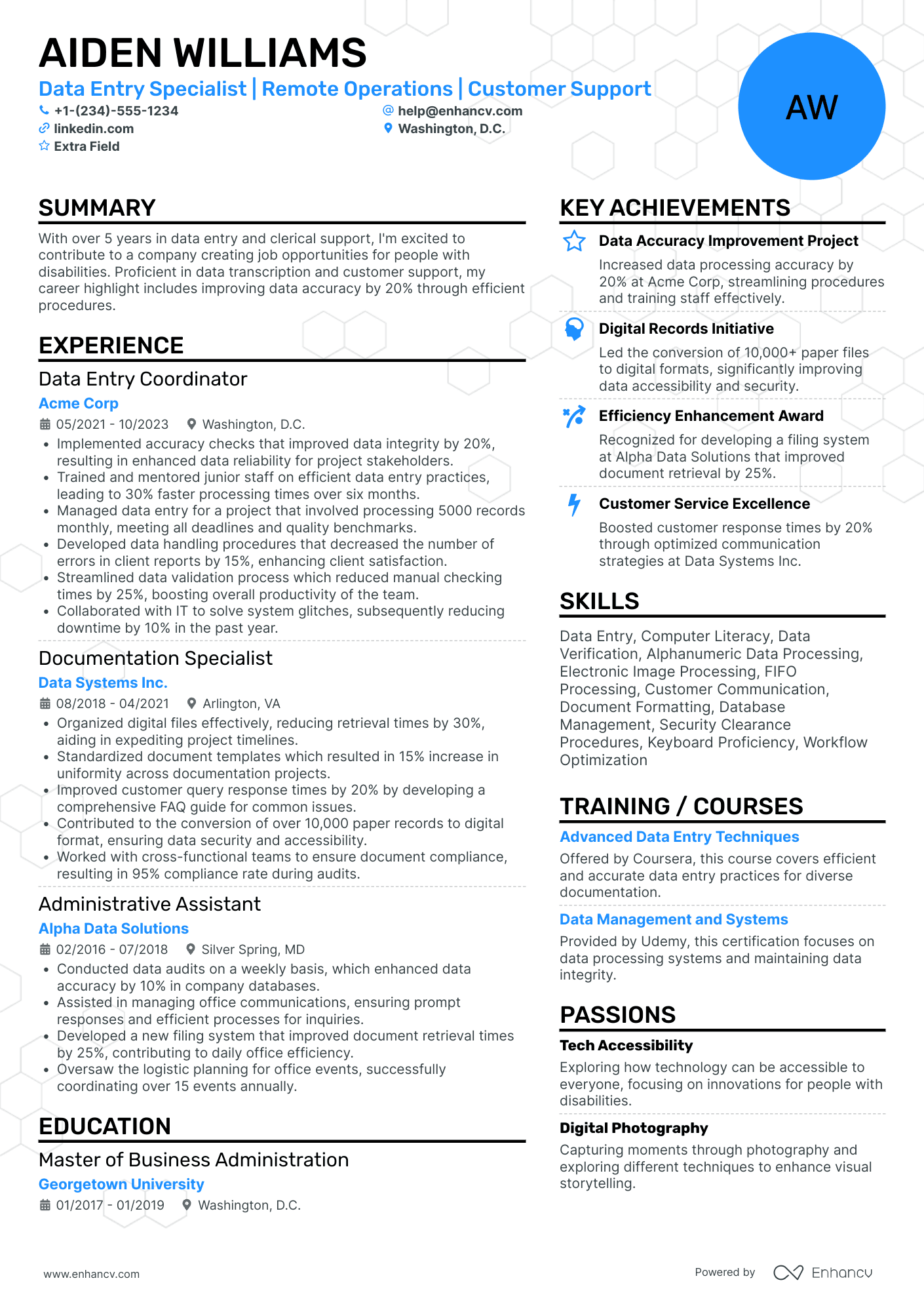 Remote Data Entry Clerk Resume Example