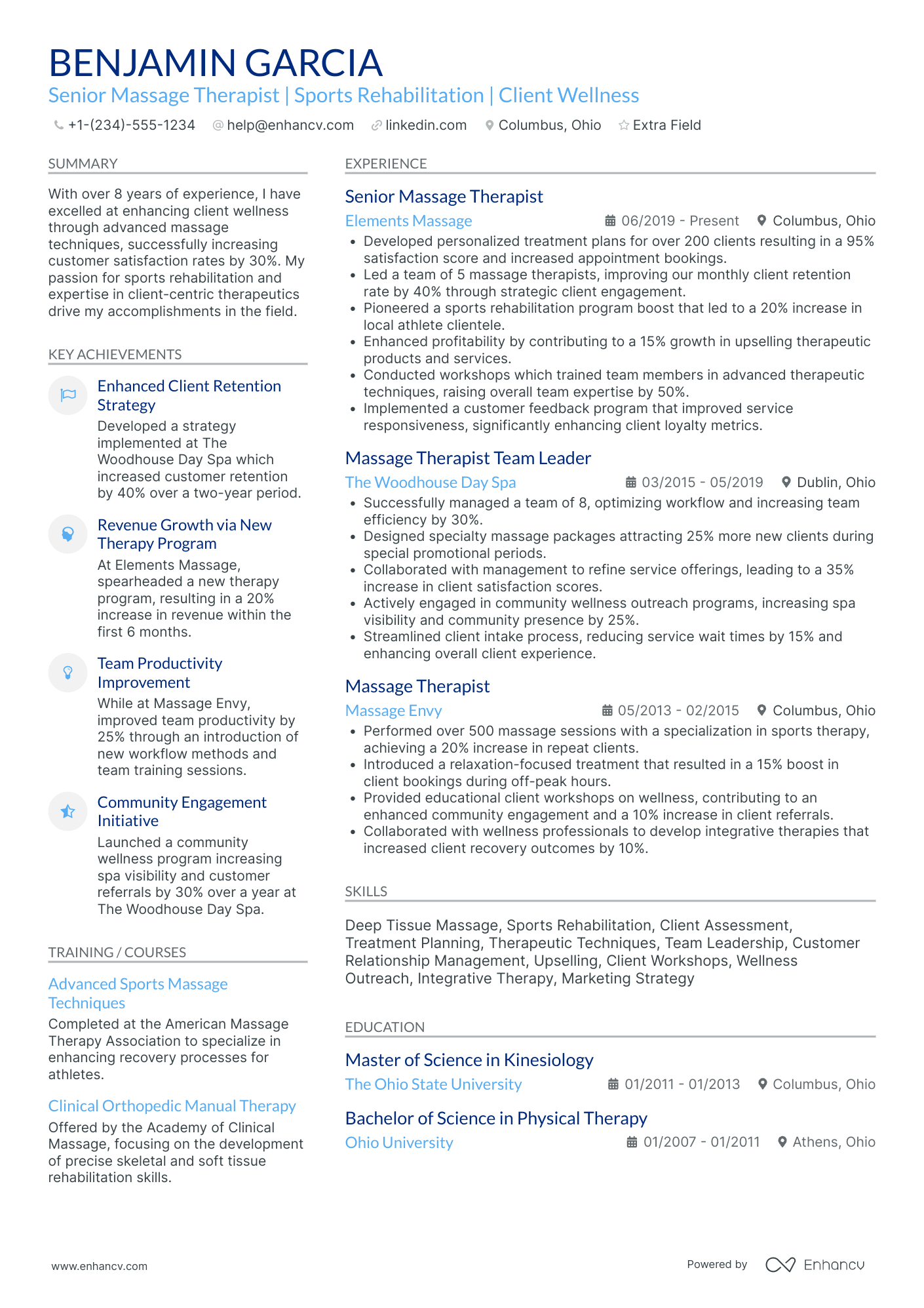 Senior Massage Therapist Resume Example