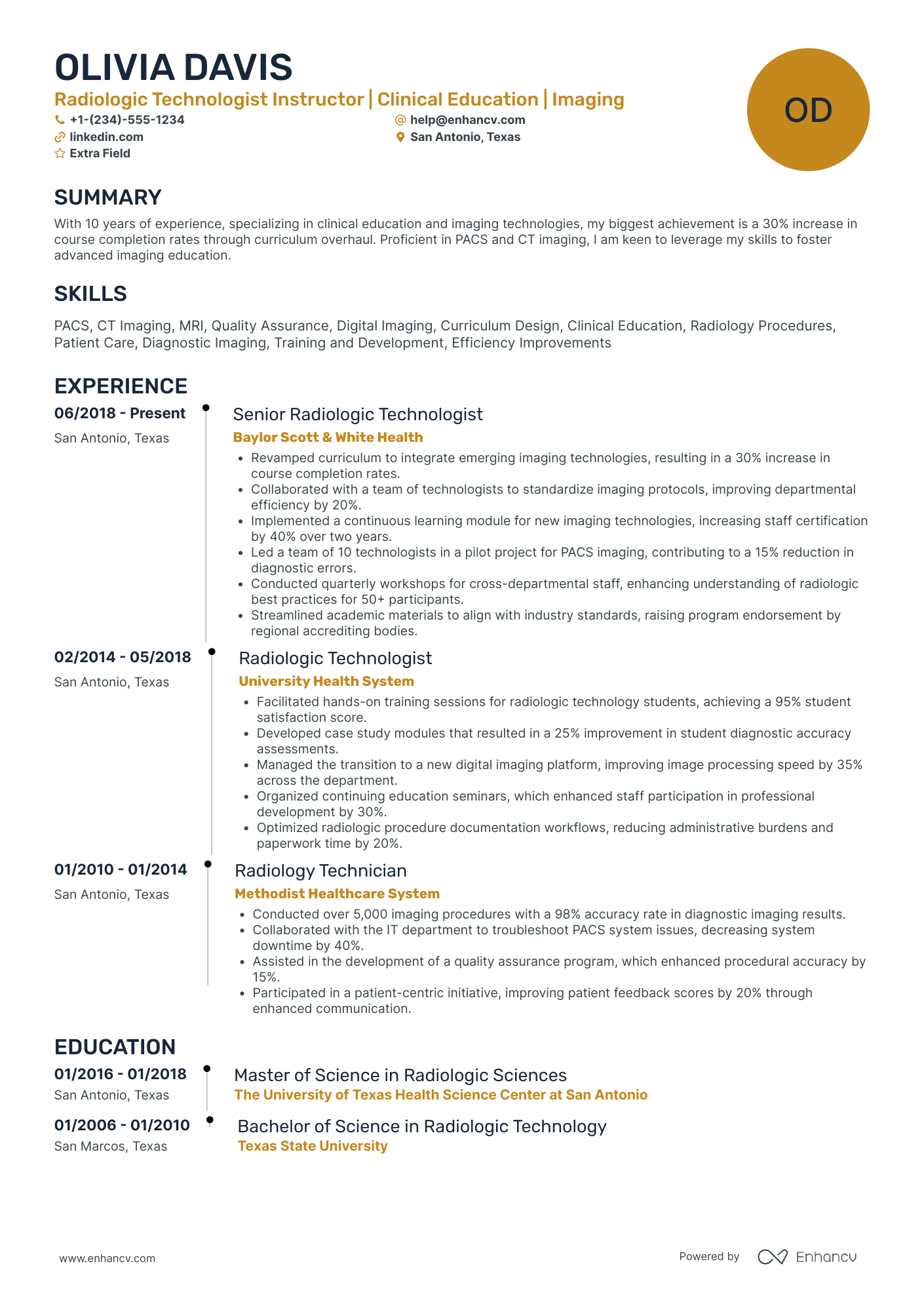 Radiologic Technologist Instructor Resume Example