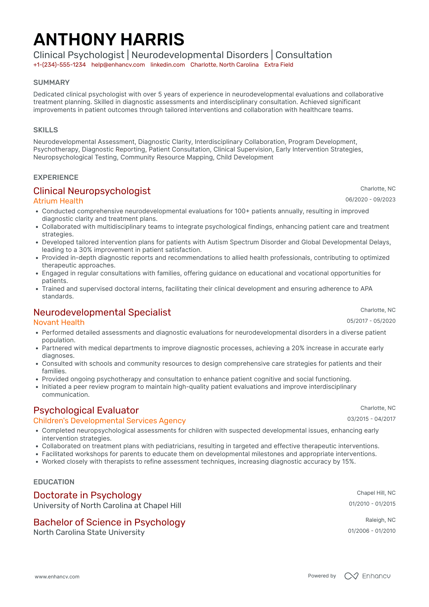 Developmental Psychologist Resume Example