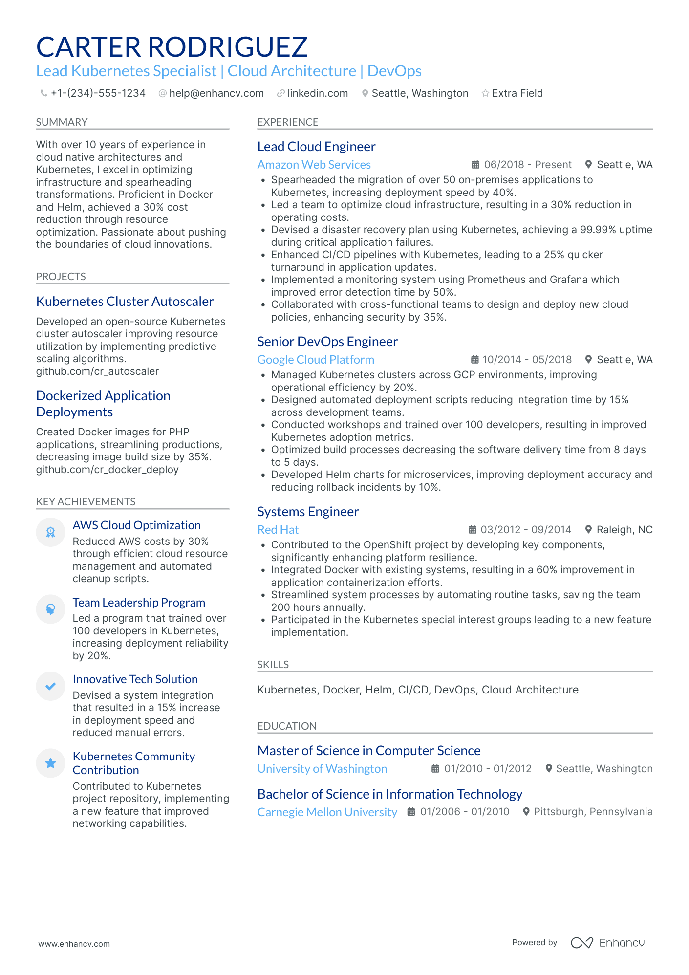 Lead Kubernetes Resume Example