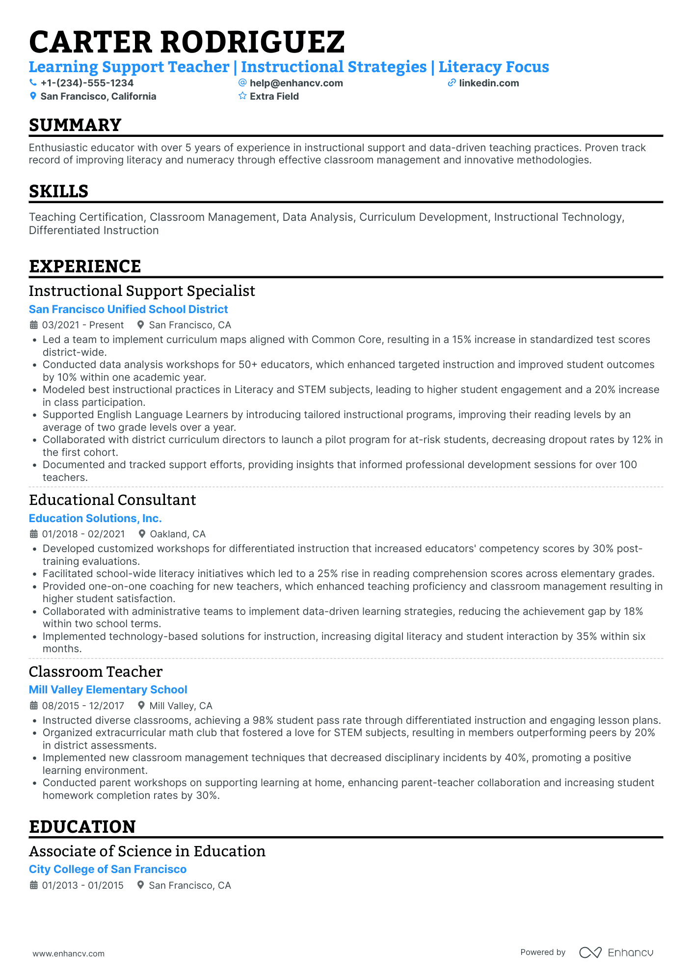 New Teacher Orientation Leader Resume Example