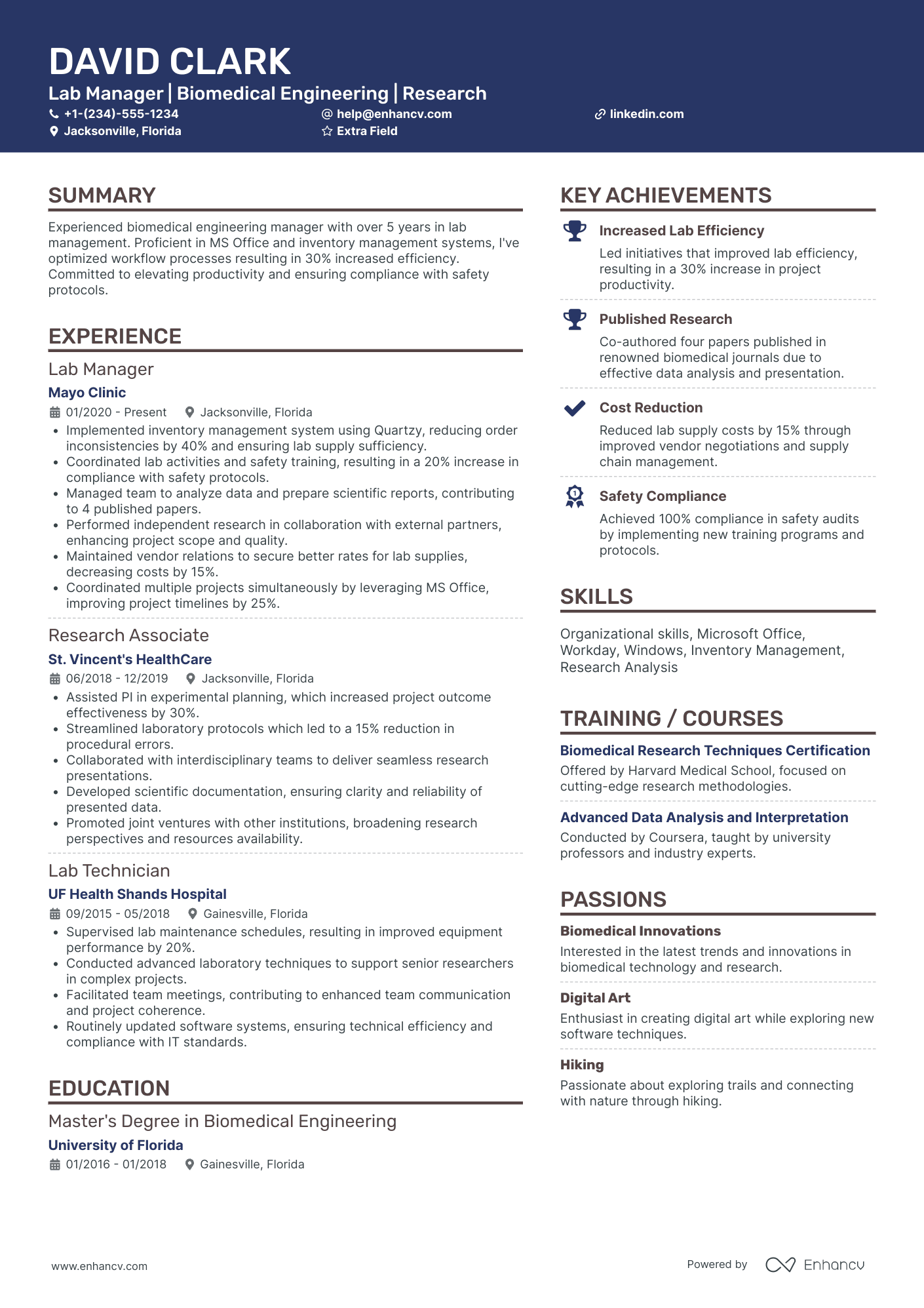 Grad School Lab Manager Resume Example