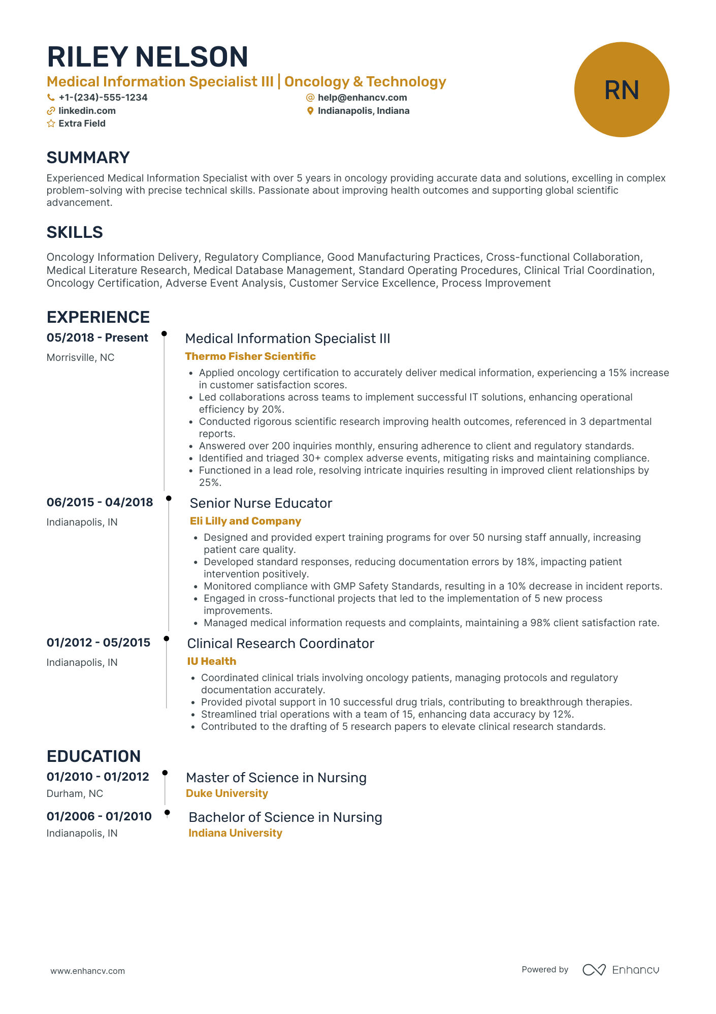 Oncology Travel Nurse Resume Example