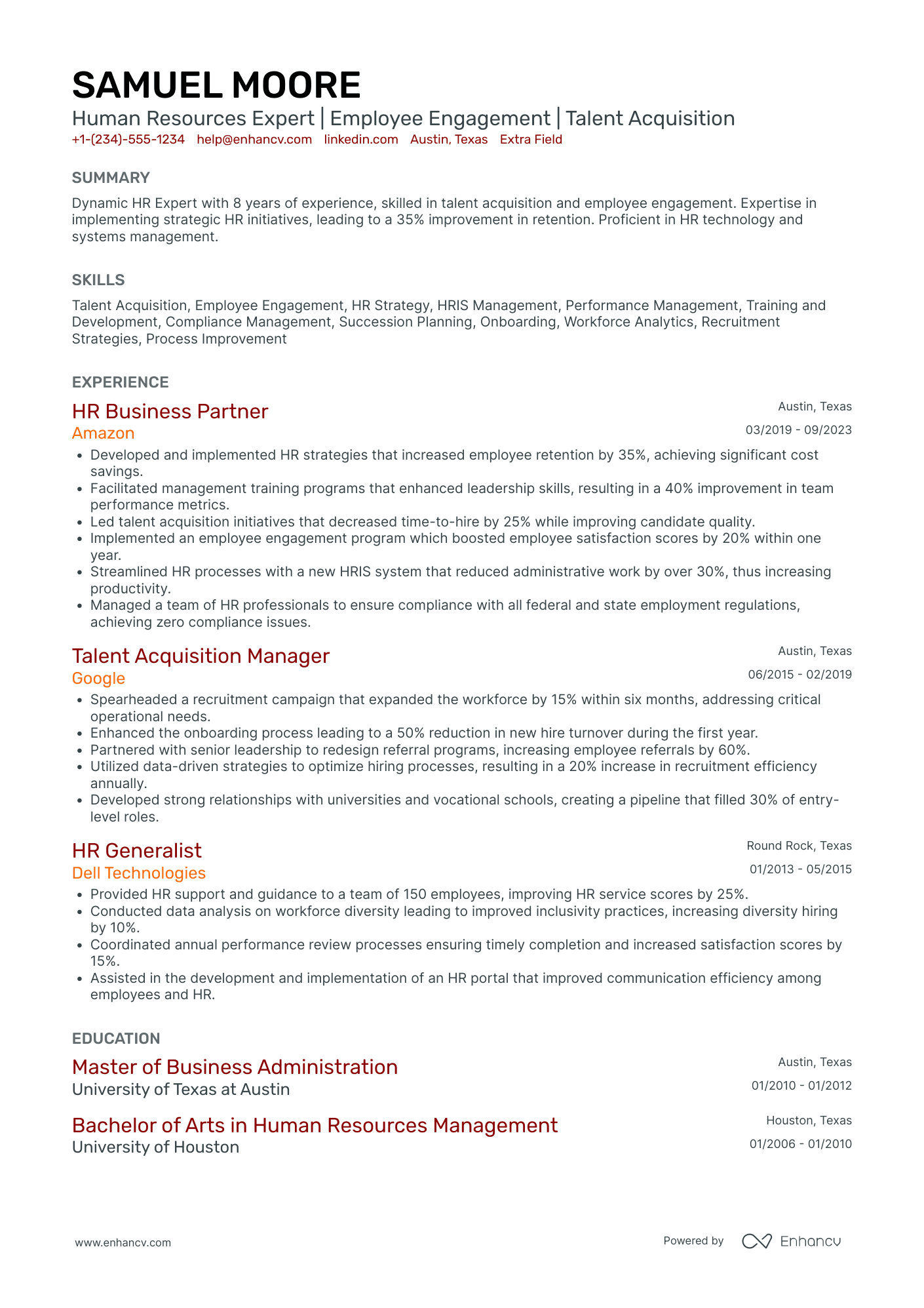 Target Human Resources Expert Resume Example