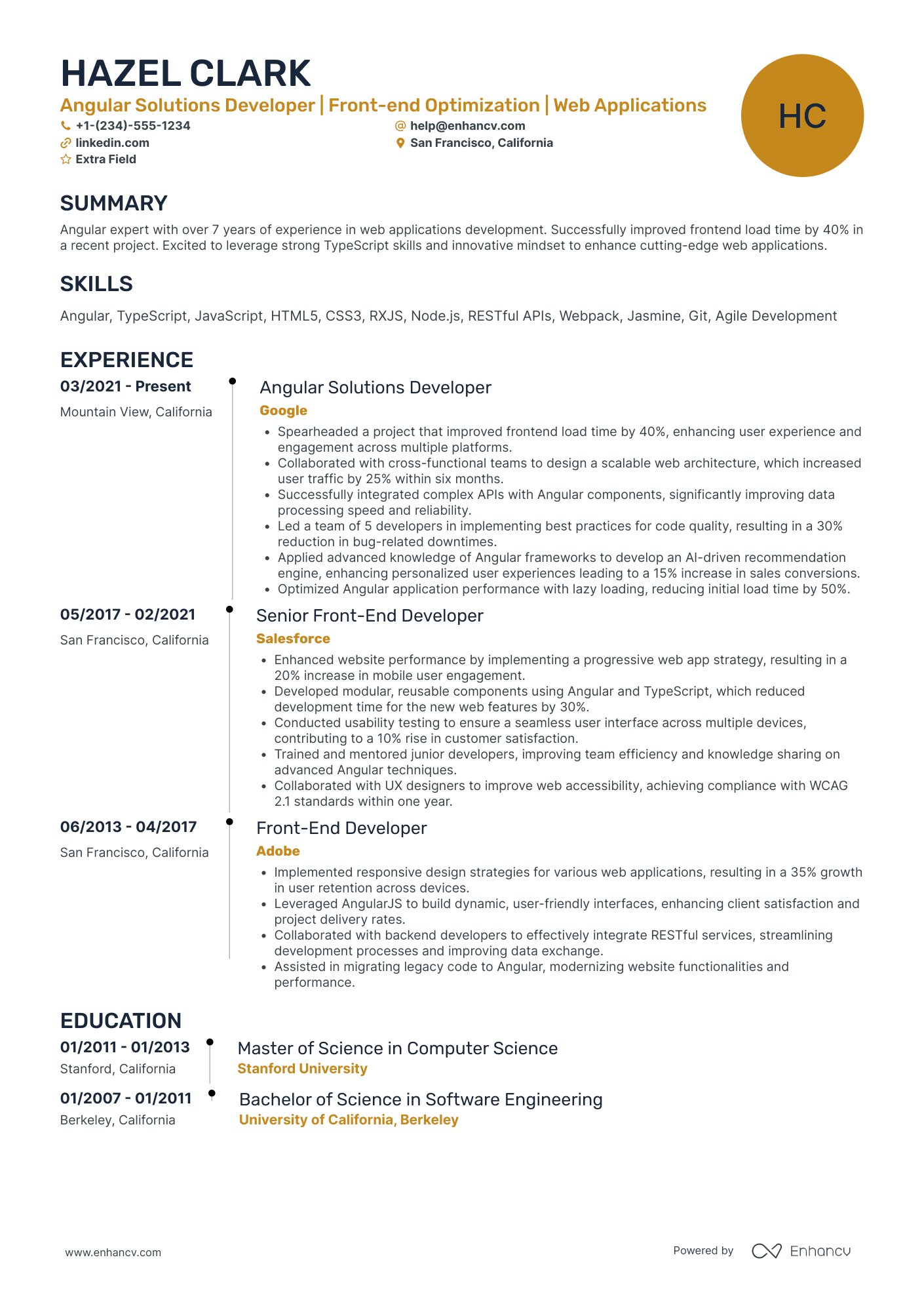 Angular Solutions Developer Resume Example