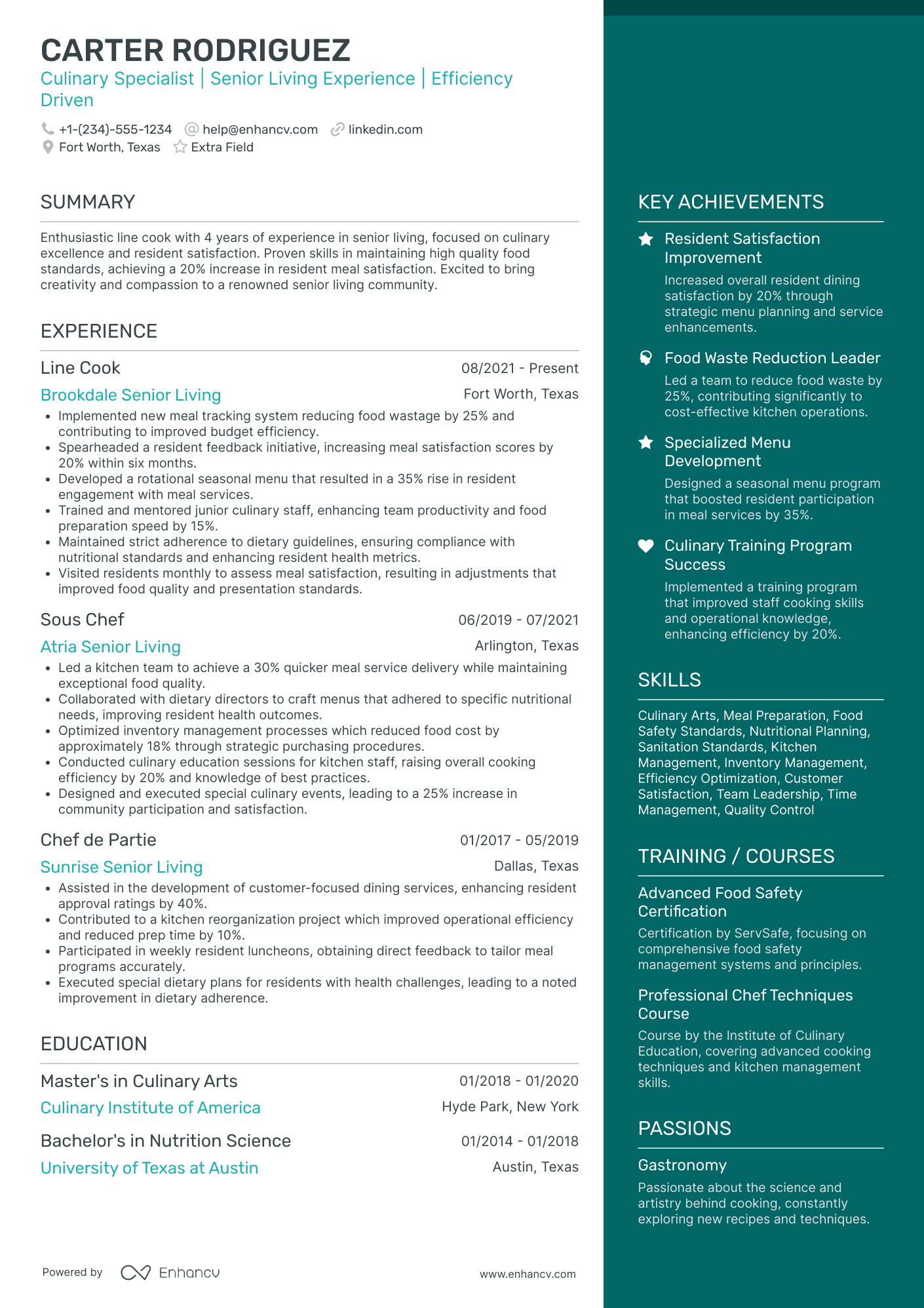 Full Time Line Cook Resume Example