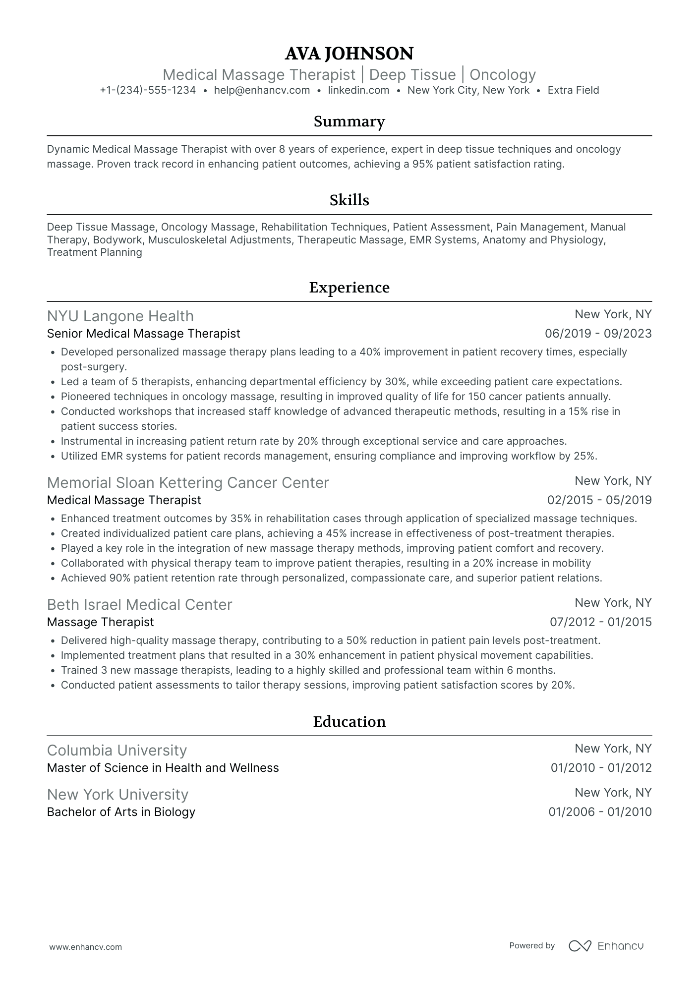 Medical Massage Therapist Resume Example