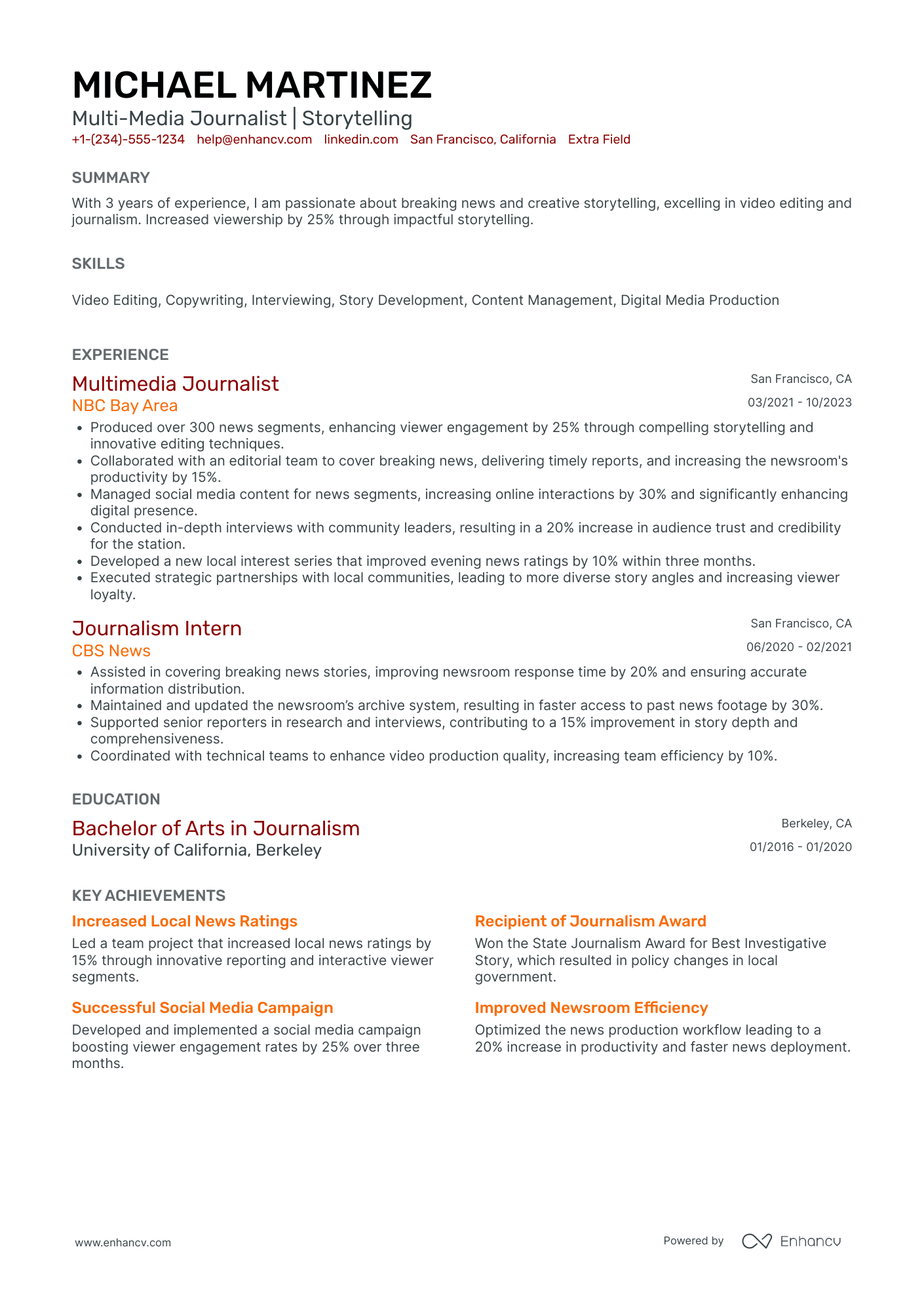 Junior Journalist Resume Example