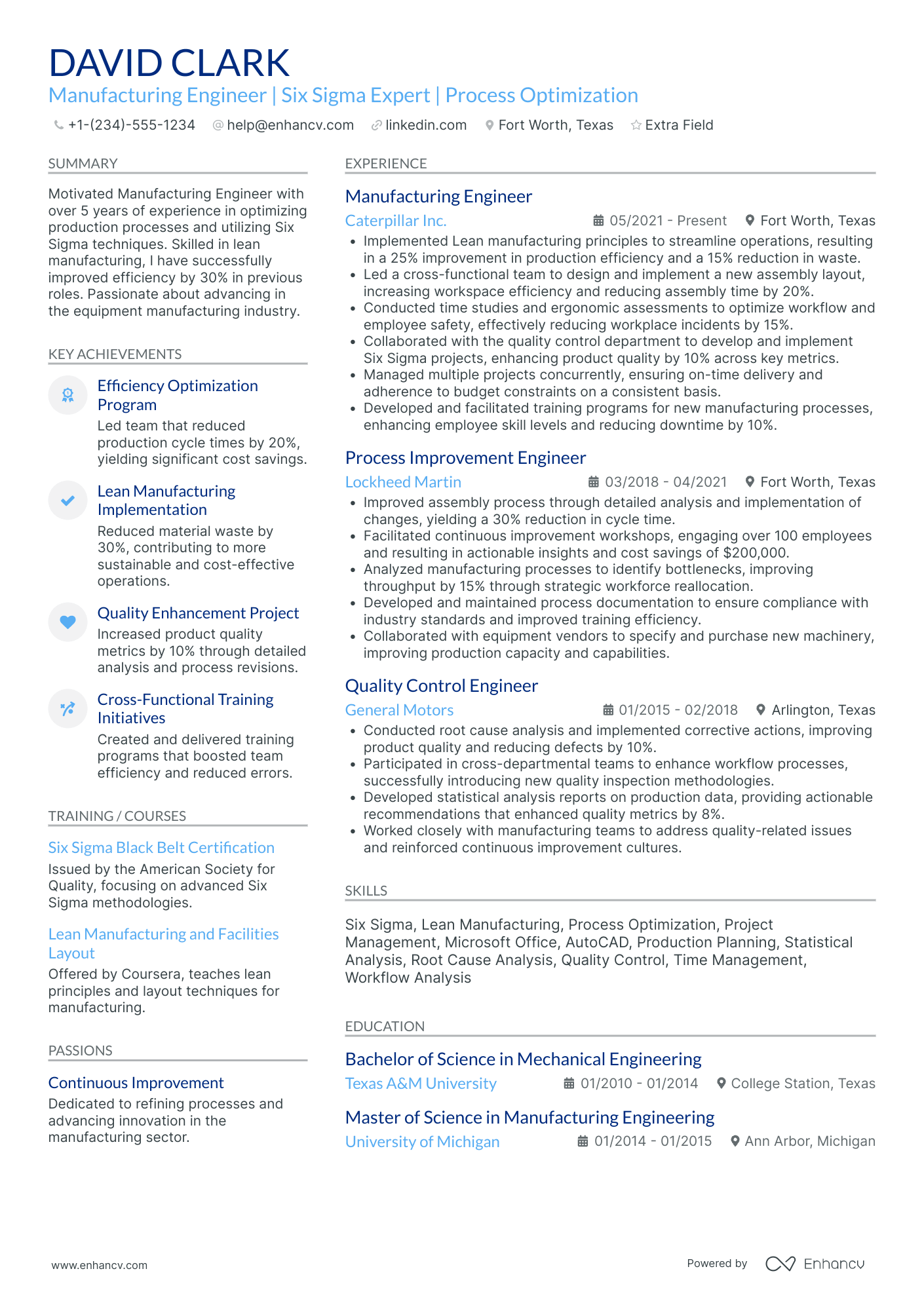 Product Manufacturing Engineer Resume Example