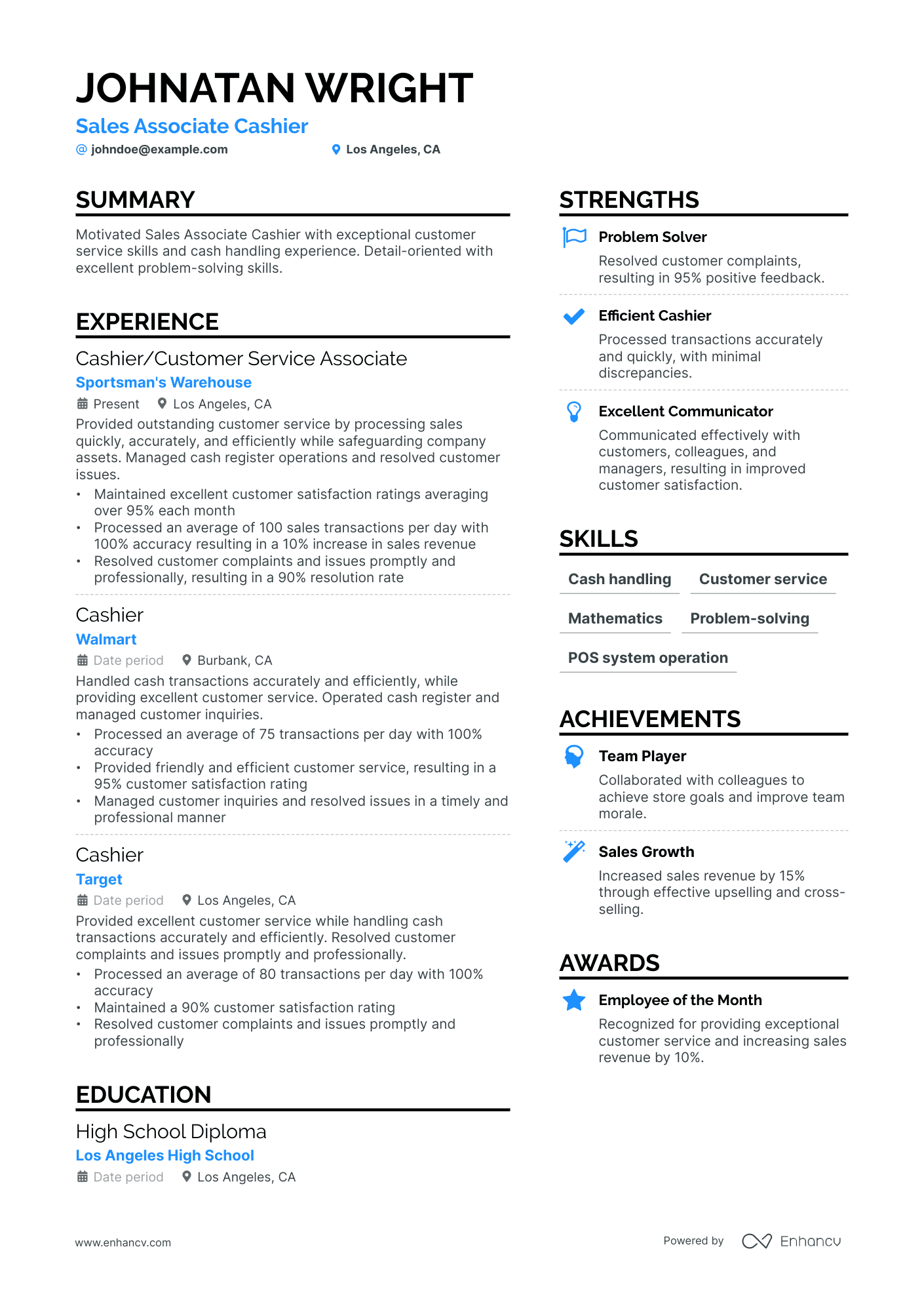 Sales Associate Cashier Resume Example