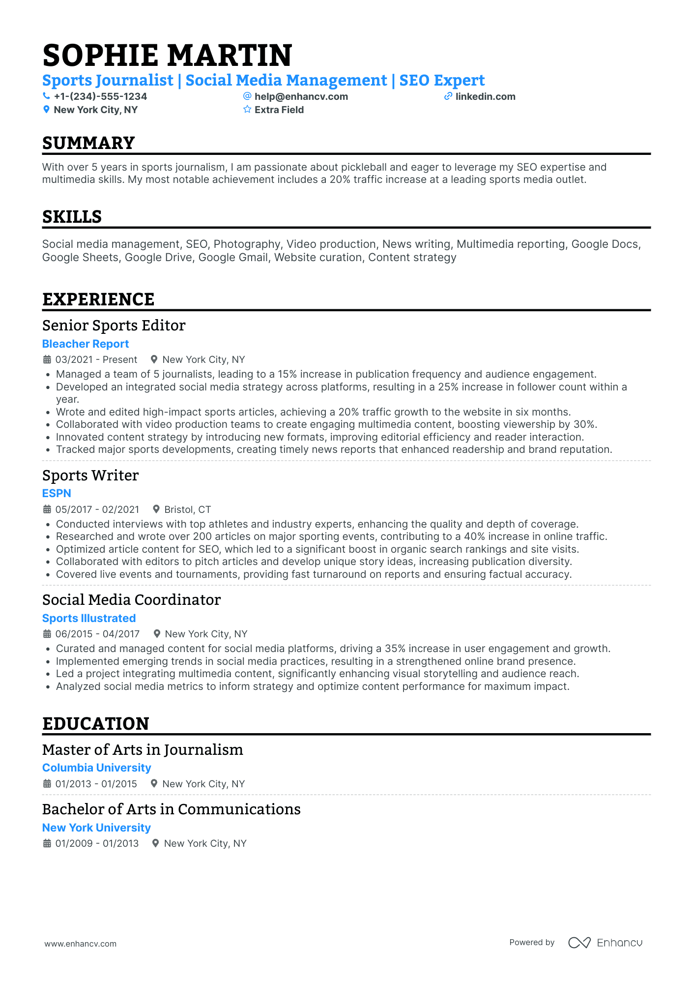 Sports Photojournalist Resume Example