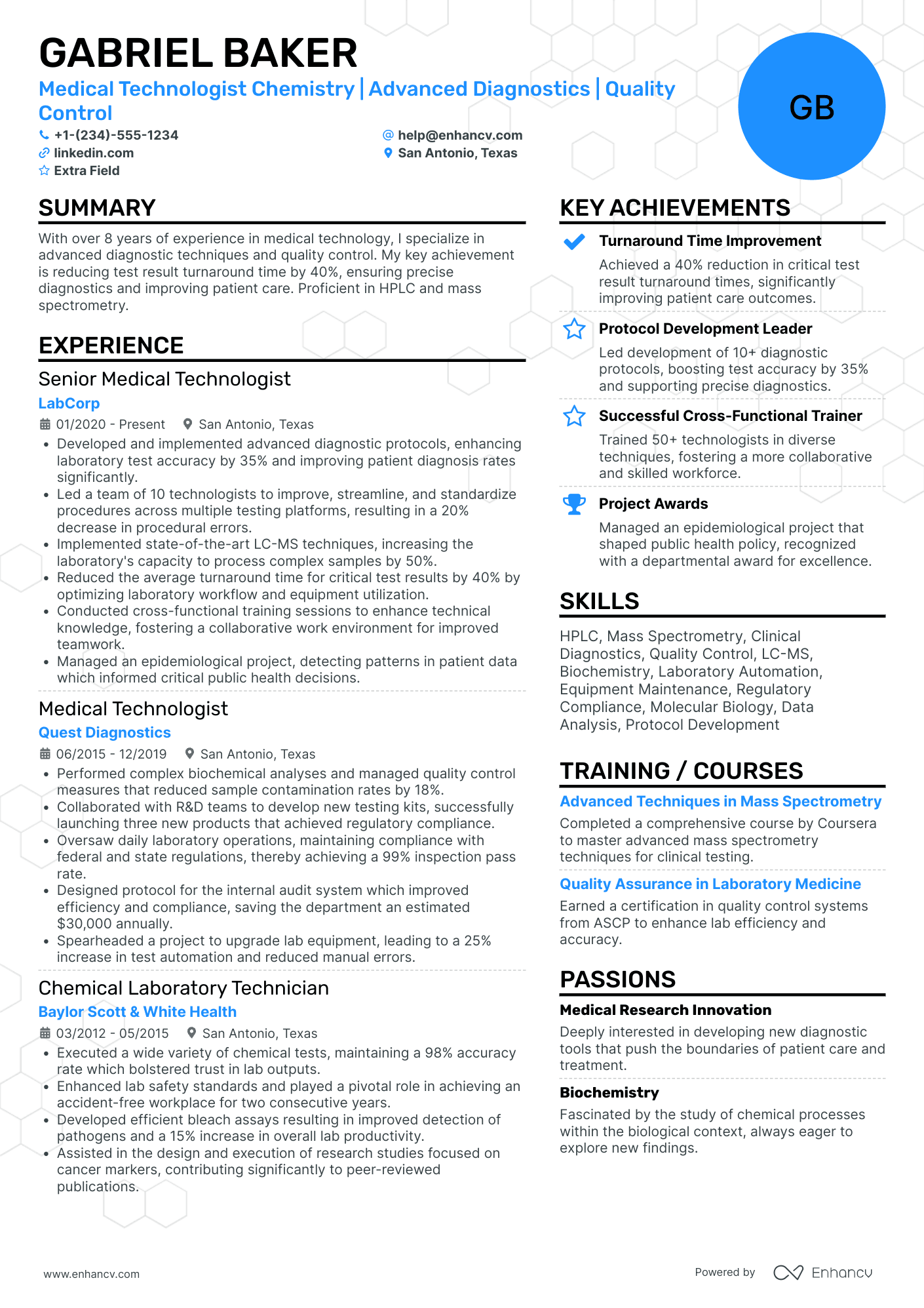 Medical Technologist Chemistry Resume Example