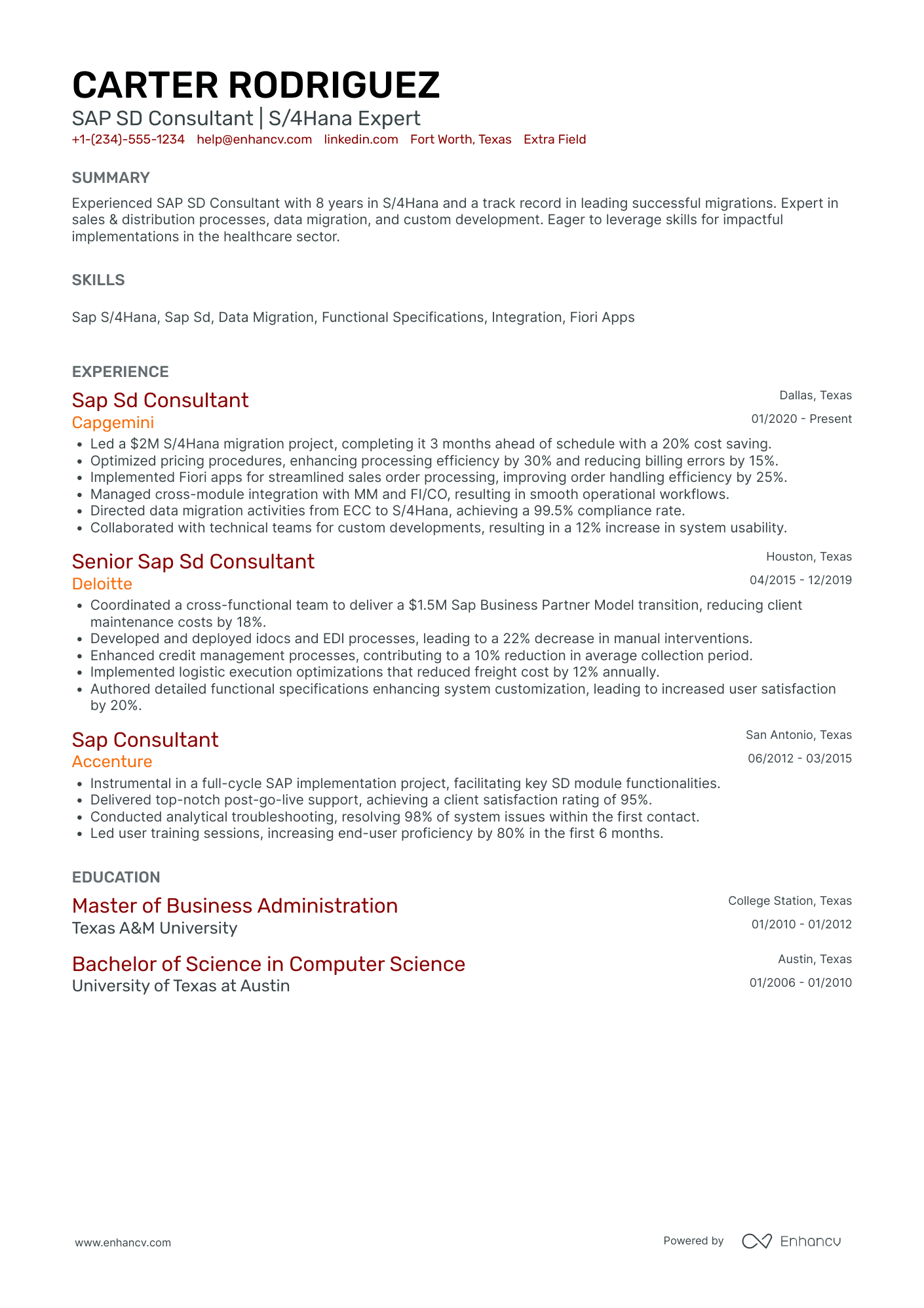 SAP SD Consultant Resume Example