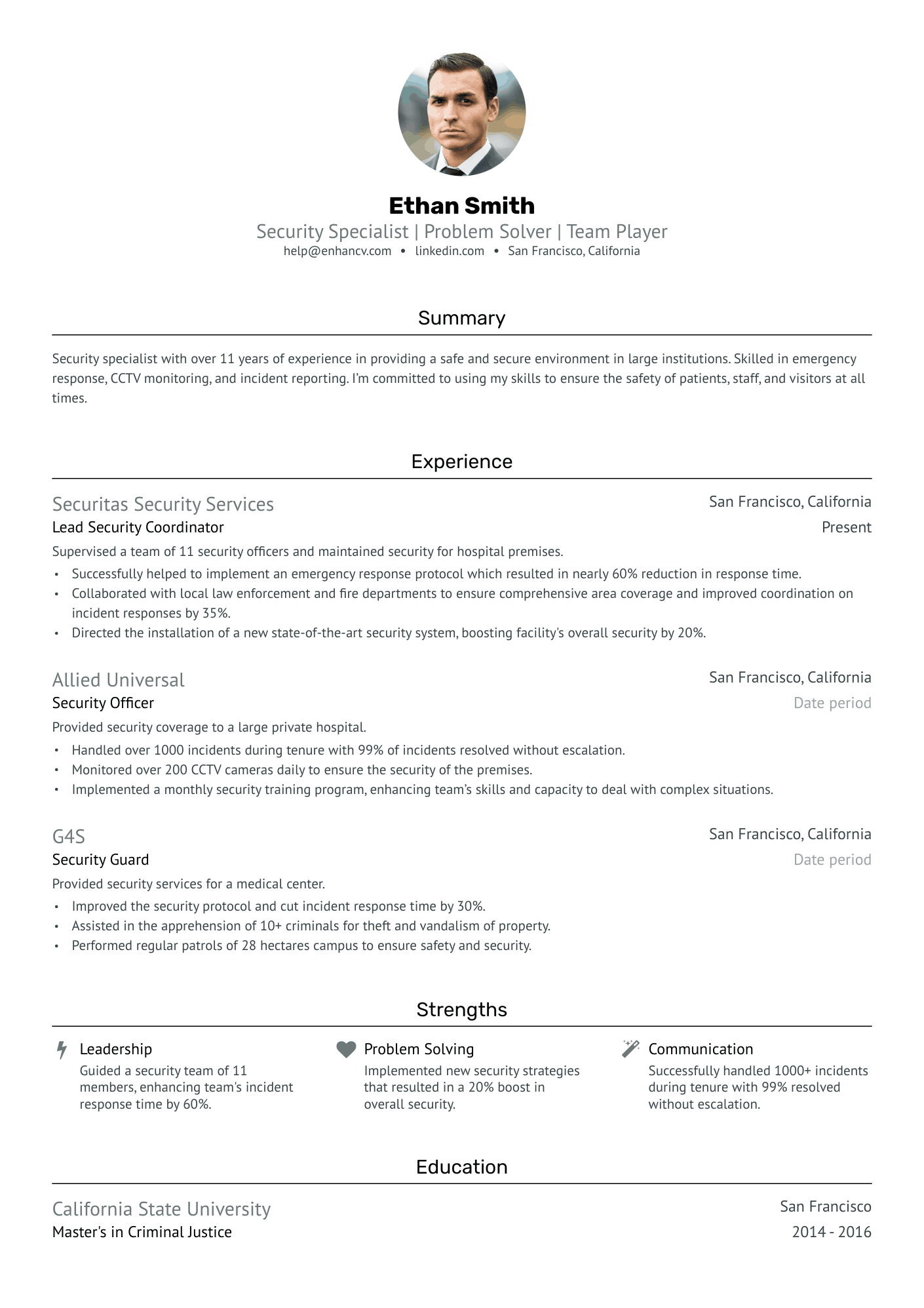 Hospital Security Guard Resume Example