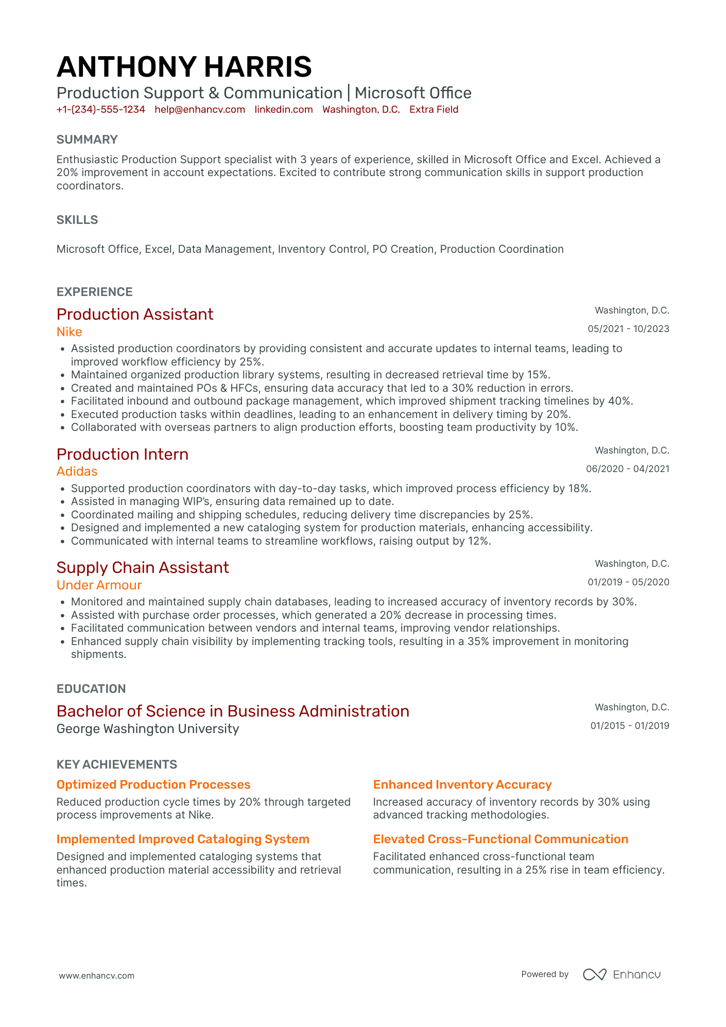 Assistant Production Coordinator Resume Example