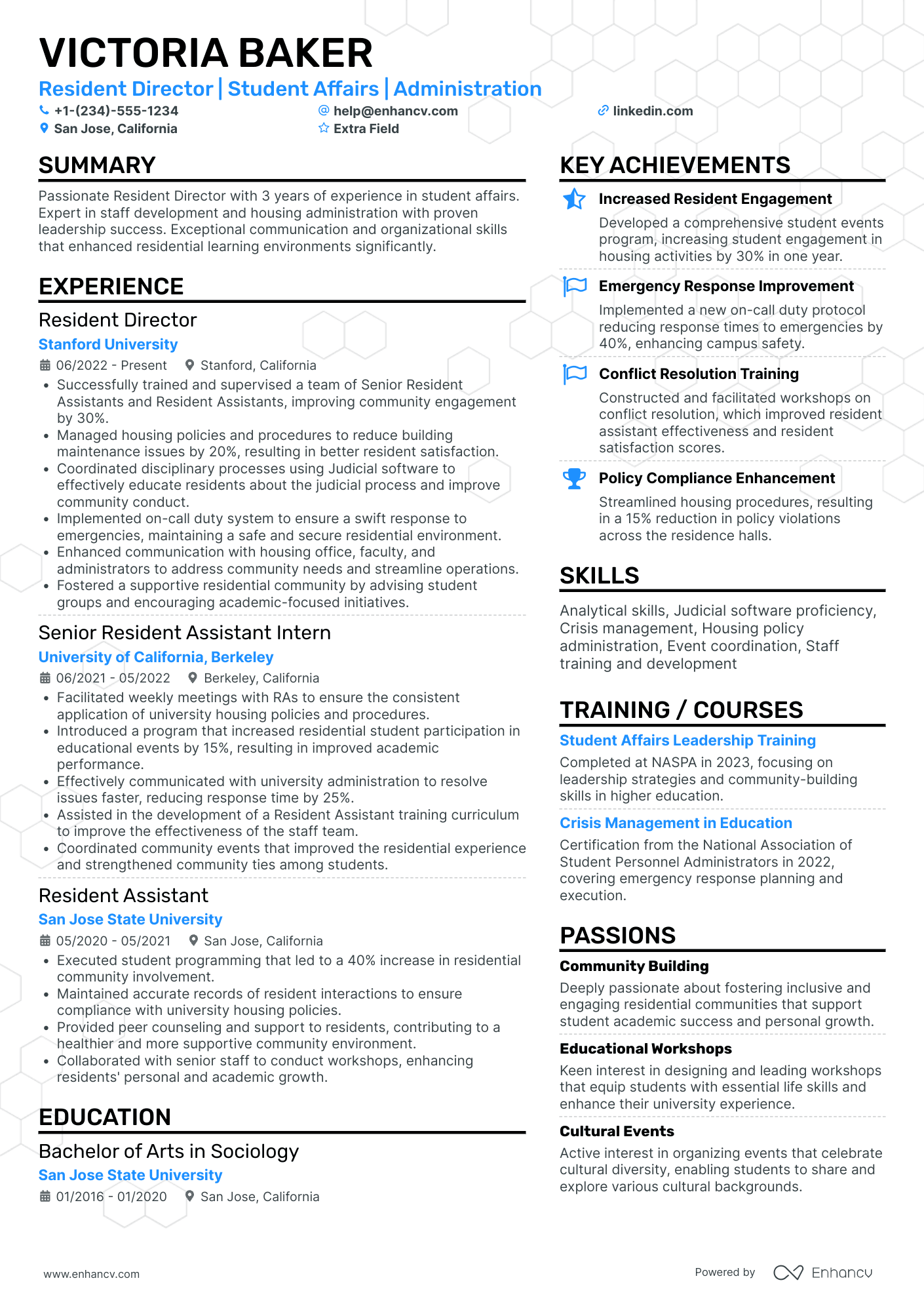 Resident Assistant Director Resume Example