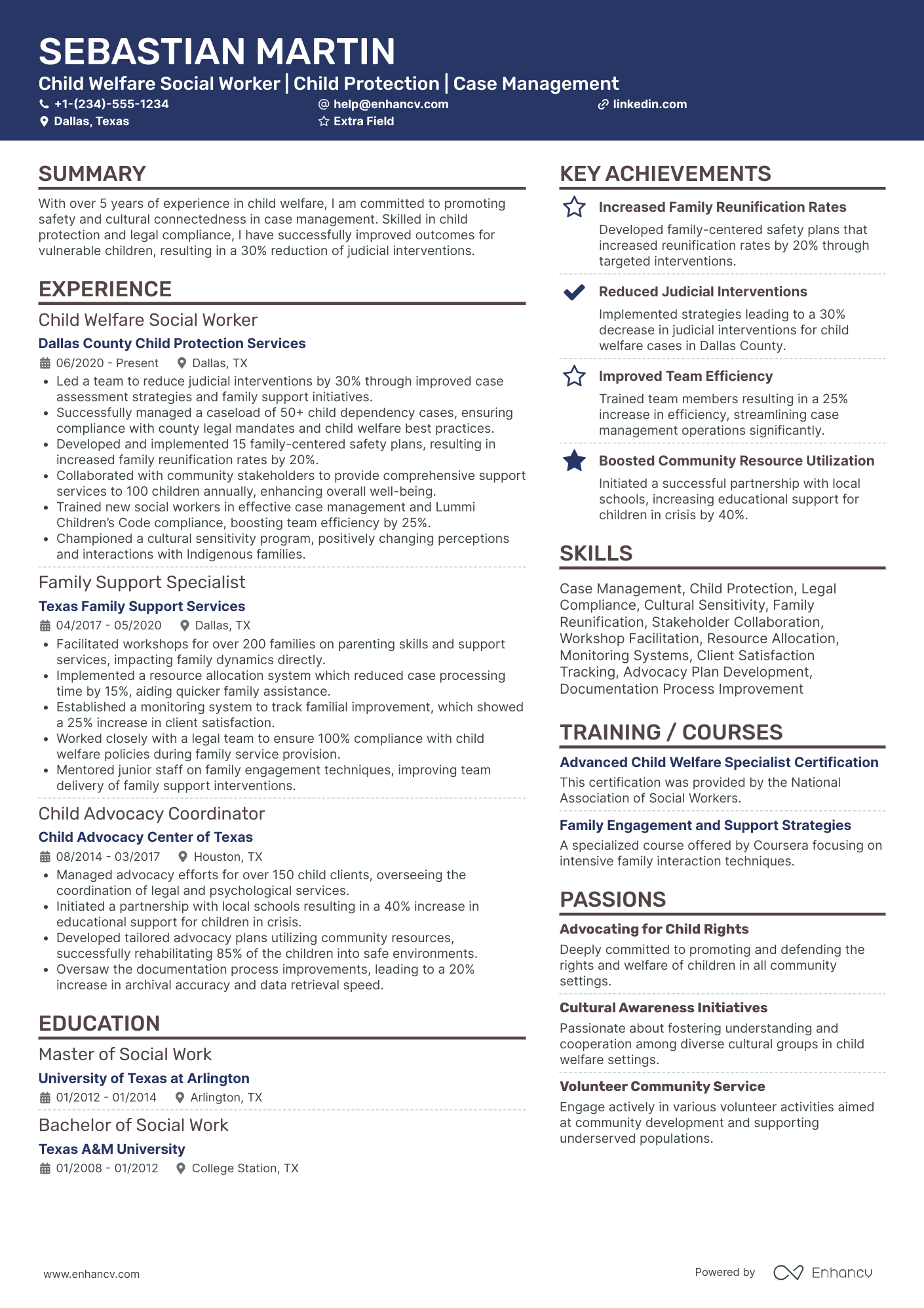 Child Welfare Social Worker Resume Example