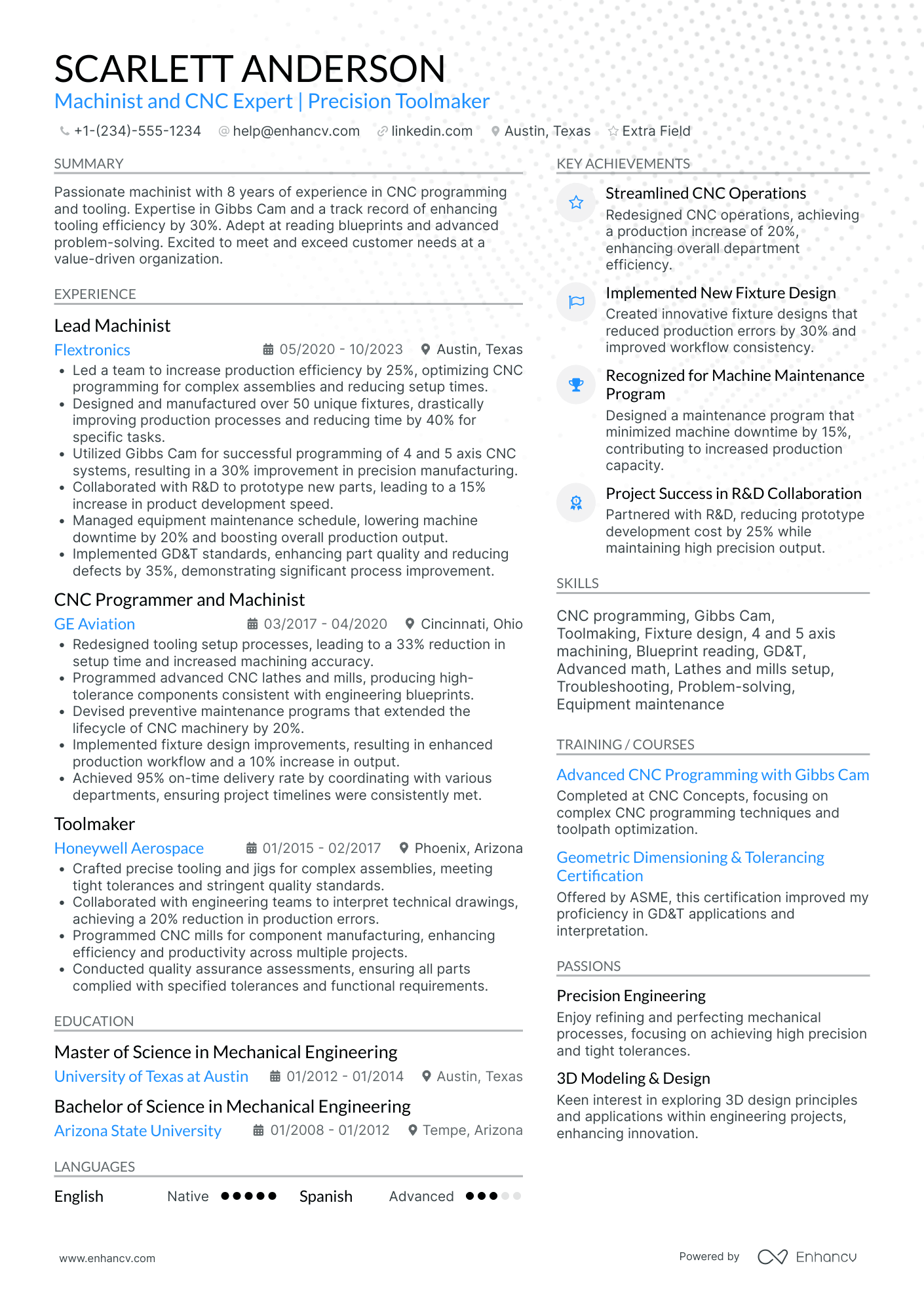 CNC Machinist Toolmaker Resume Example