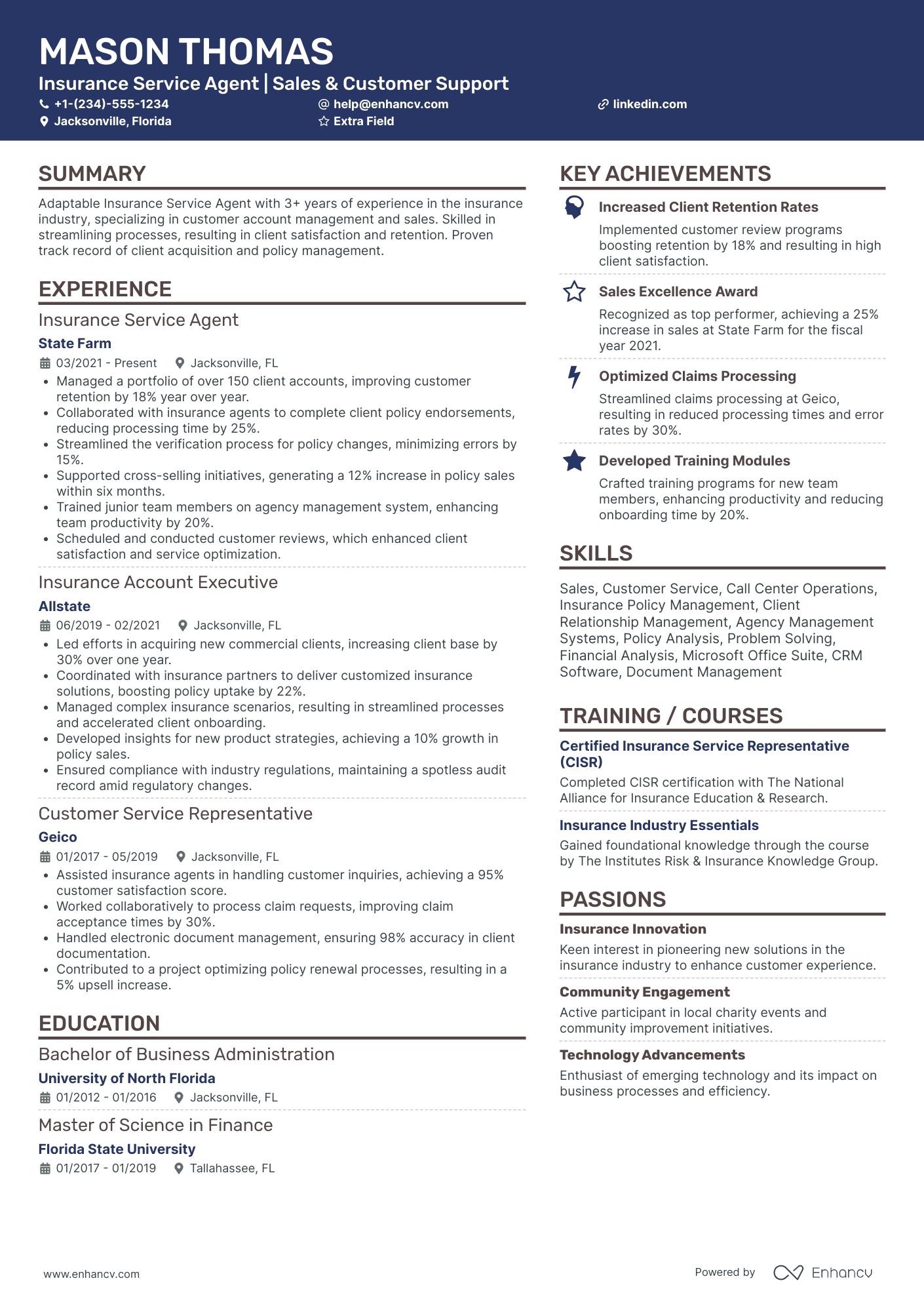 Senior Insurance Agent Resume Example