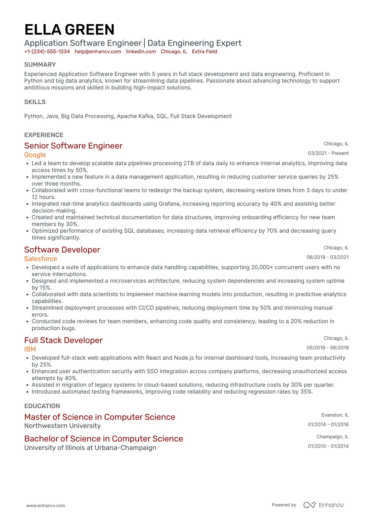 Application Software Engineer Resume Example