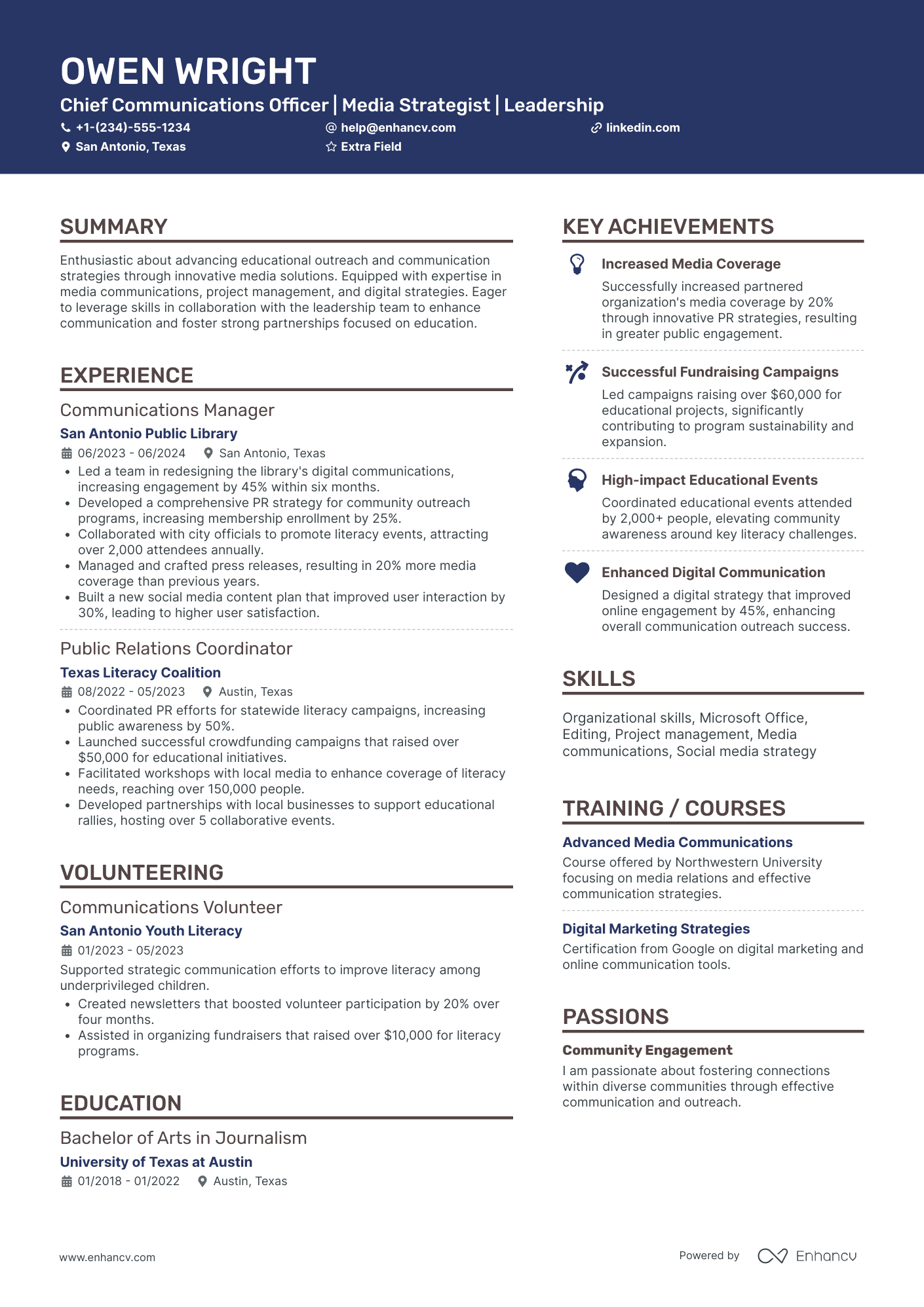 Internal Communications Officer Resume Example