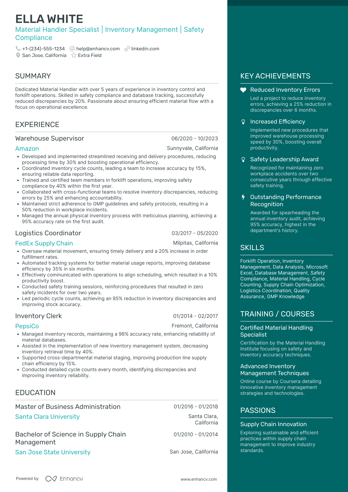 Warehouse Material Handler Resume Example