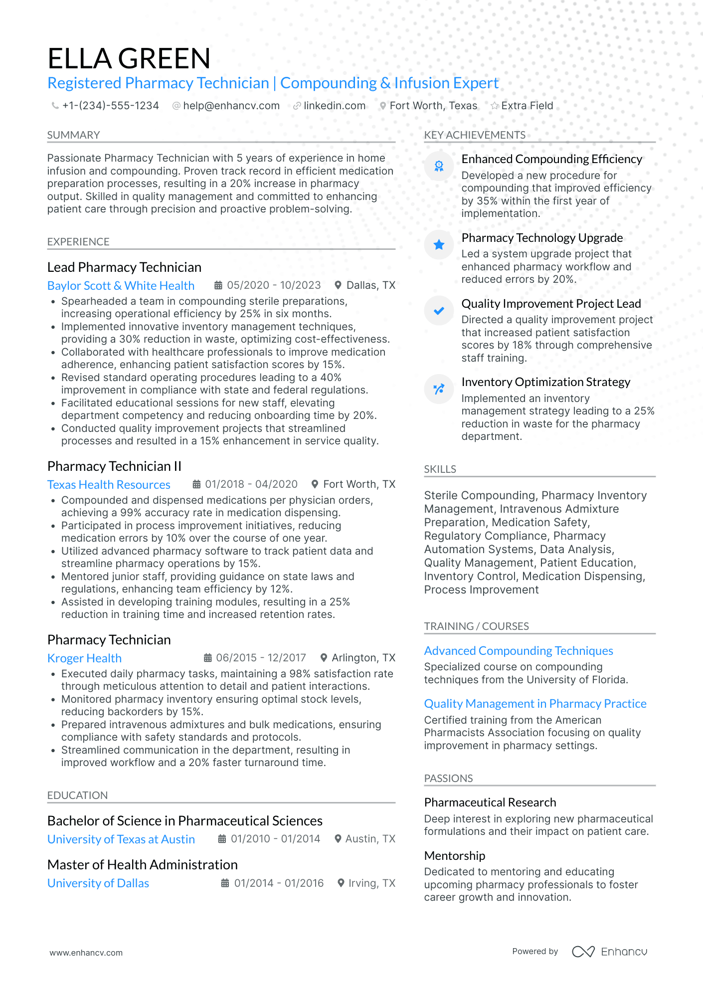 Home Infusion Pharmacy Technician Resume Example