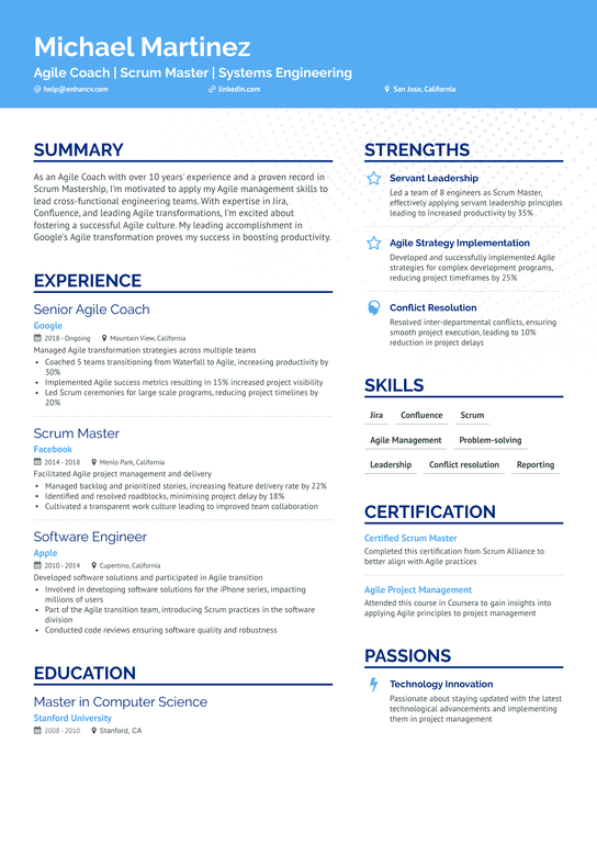 Application Implementation Scrum Master Resume Example