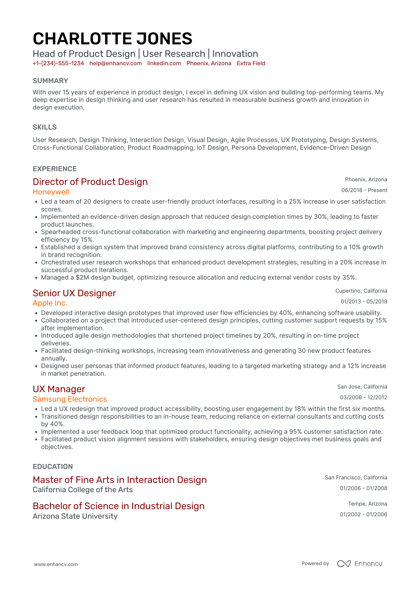 Head of UX UI Design Resume Example