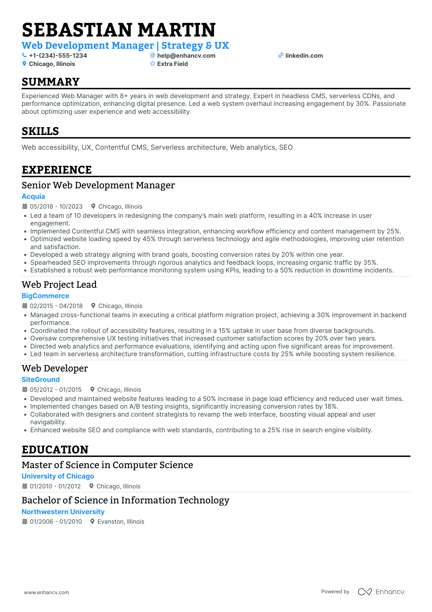 Web Developer Project Manager Resume Example