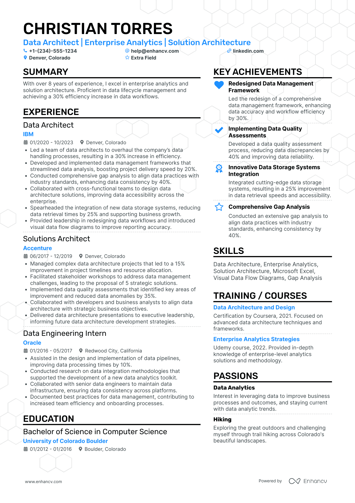 Junior Data Architect Resume Example