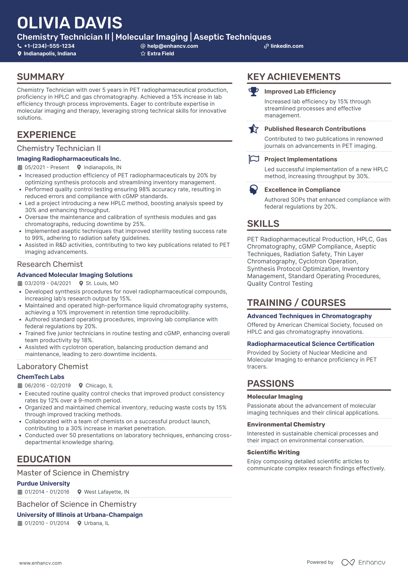 Radiation Chemist Resume Example