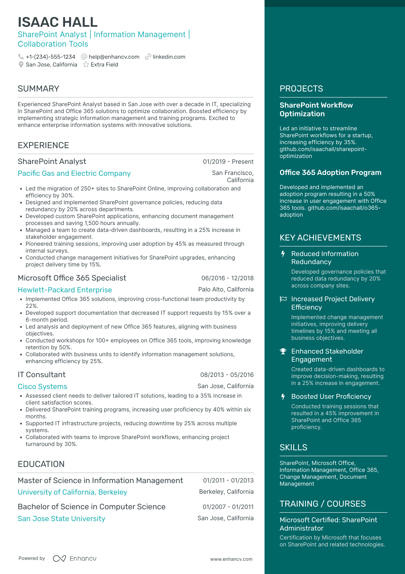 SharePoint Analyst Resume Example