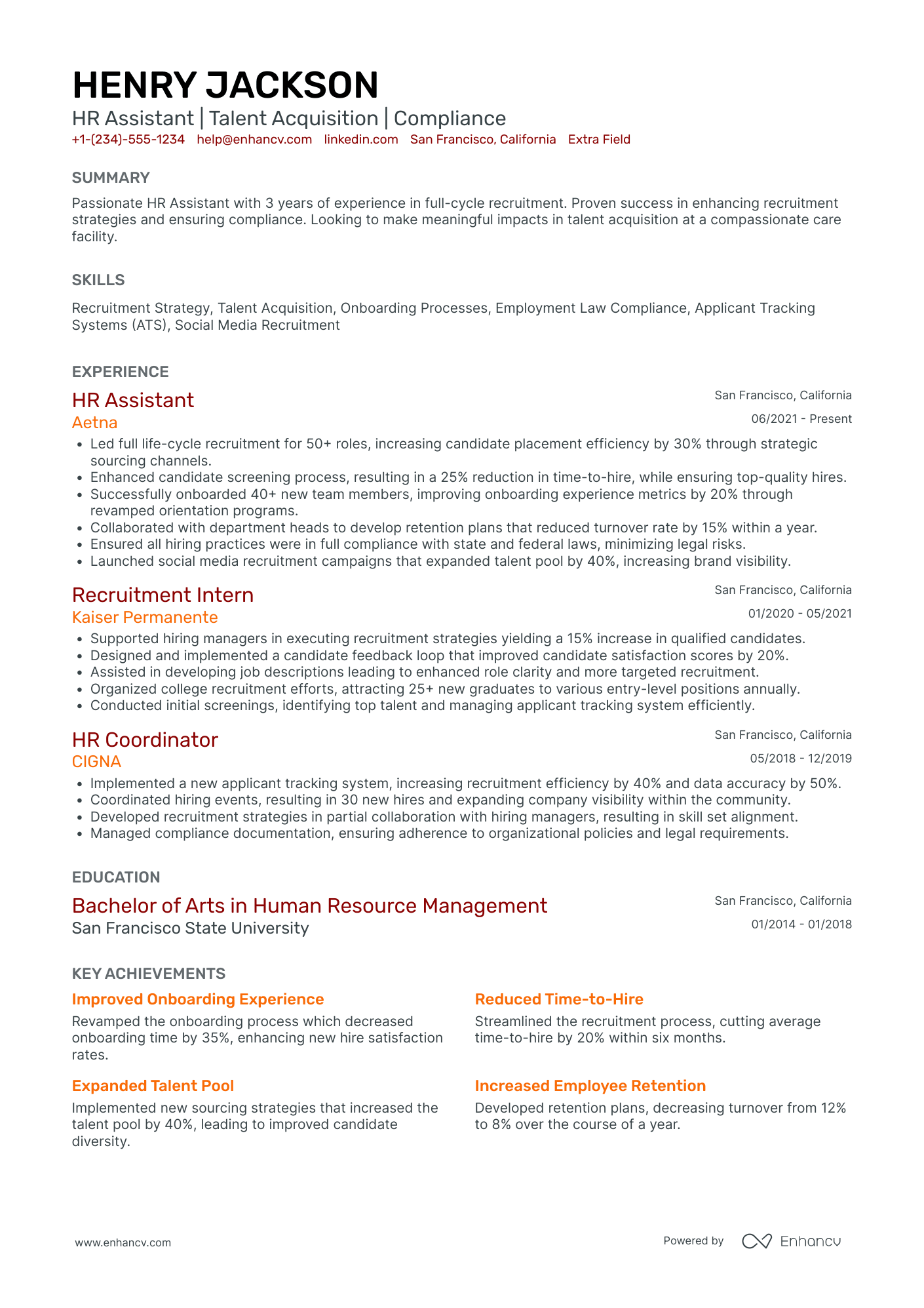 Junior HR Assistant Resume Example